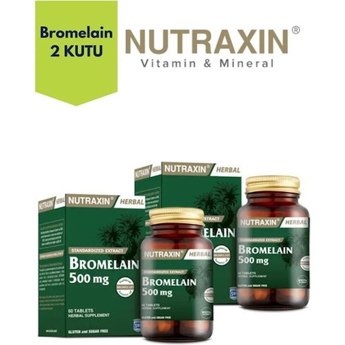 Nutraxin Bromelain 2 Kutu Set | Bromelain 2 Adet 60 Tablet Avantaj Paket