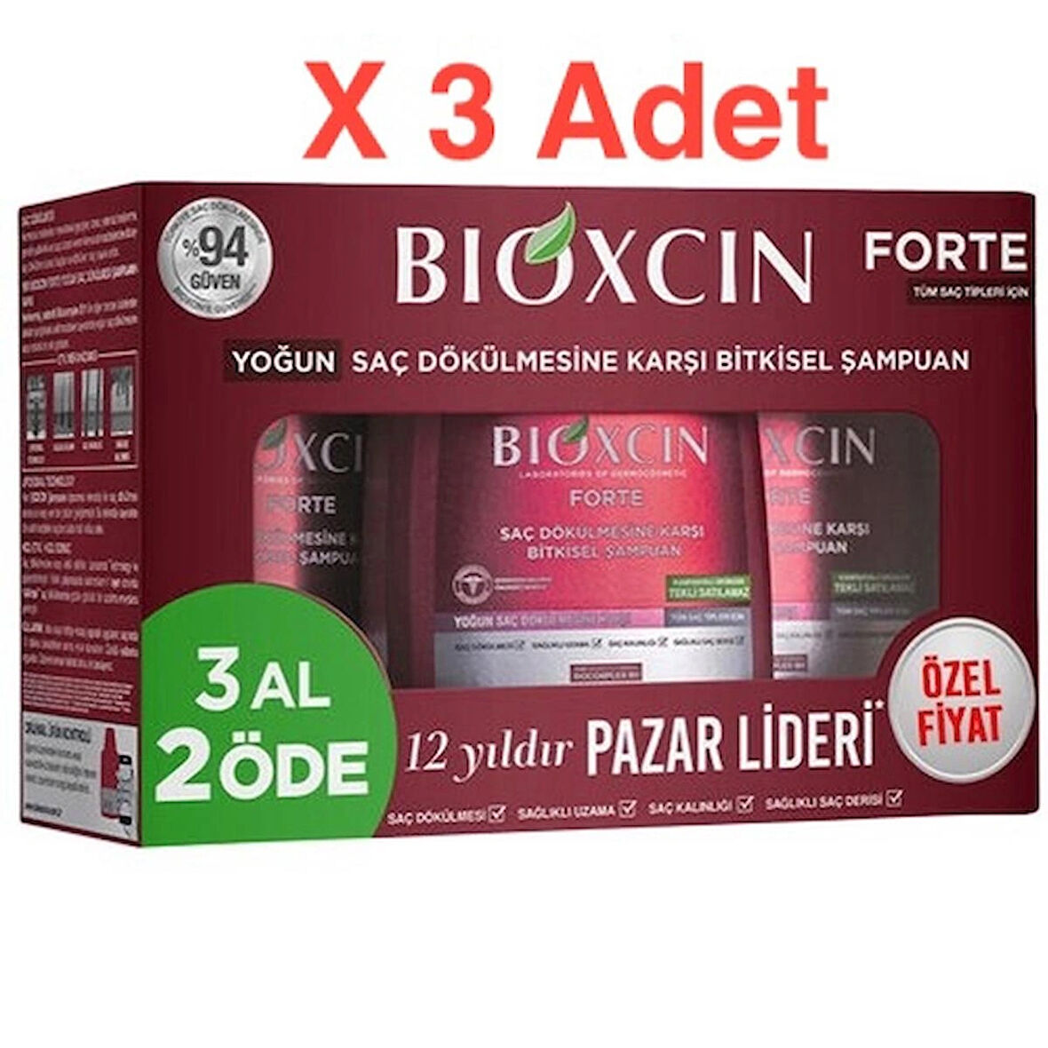 Bioxcin Forte Saç Dökülmesine Karşı Bakım Şampuanı 300 Ml - 3 Al 2 Öde x 3 Adet