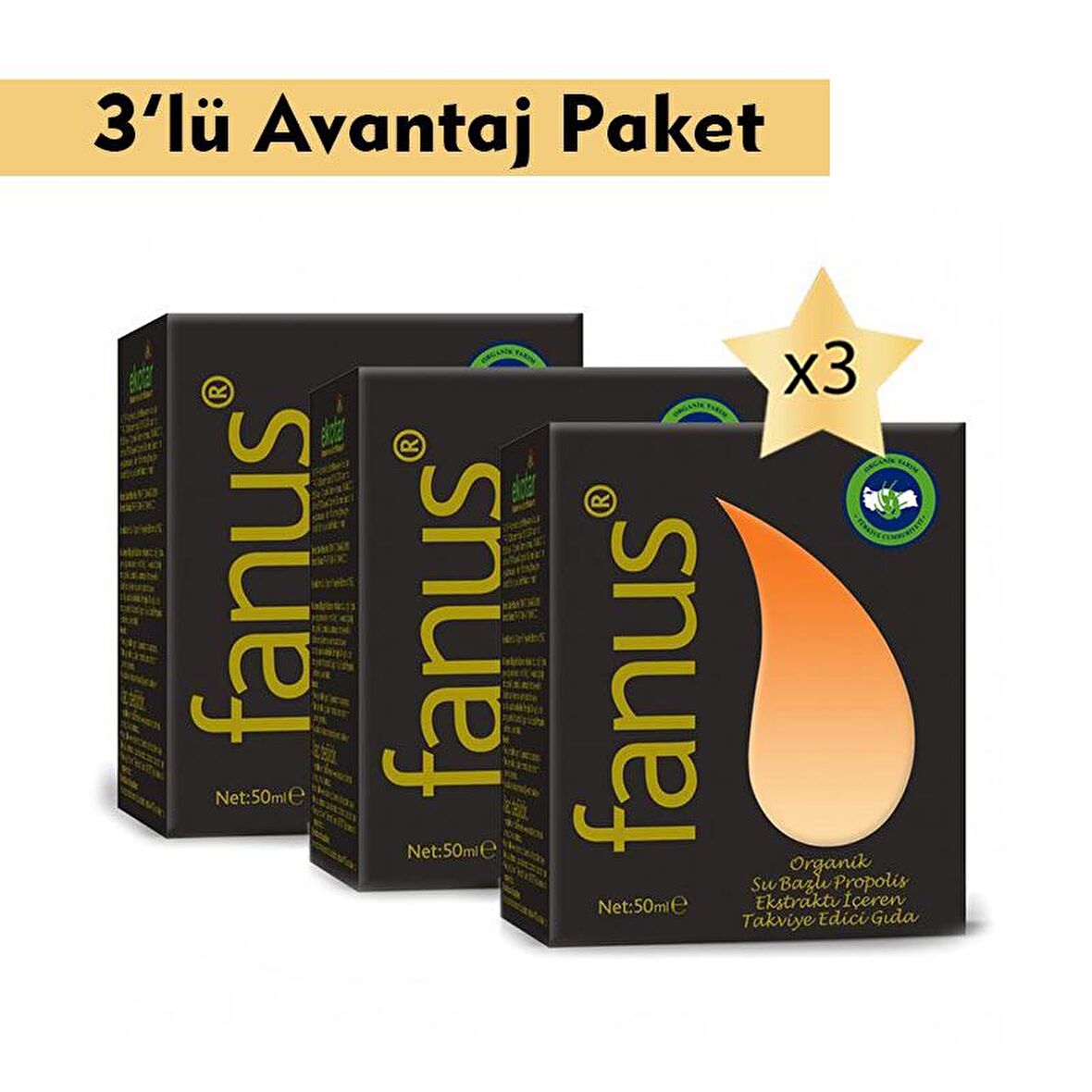 Fanus Organik Su Bazlı Propolis 50ml(3 ADET -AVANTAJLI PAKET)