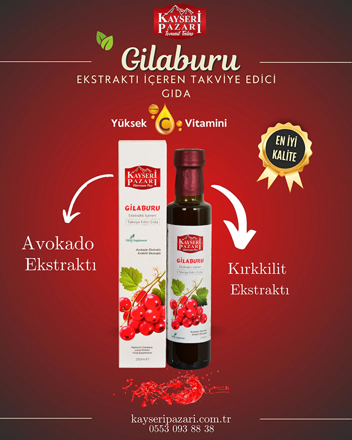 Kayseri Pazarı Gilaburu Ekstraktı Avokado Kırkkilit Ekstraktı 250 Ml