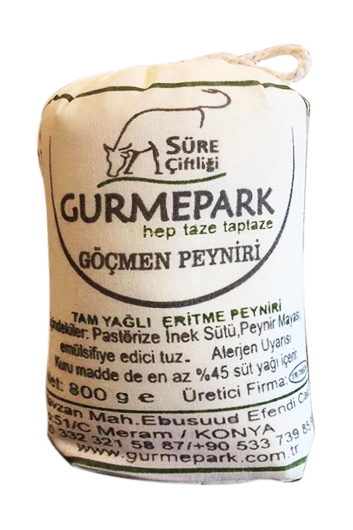 Gurmepark Bez Tulum Göçmen Eritme Peyniri Tuzsuz 800 Gr