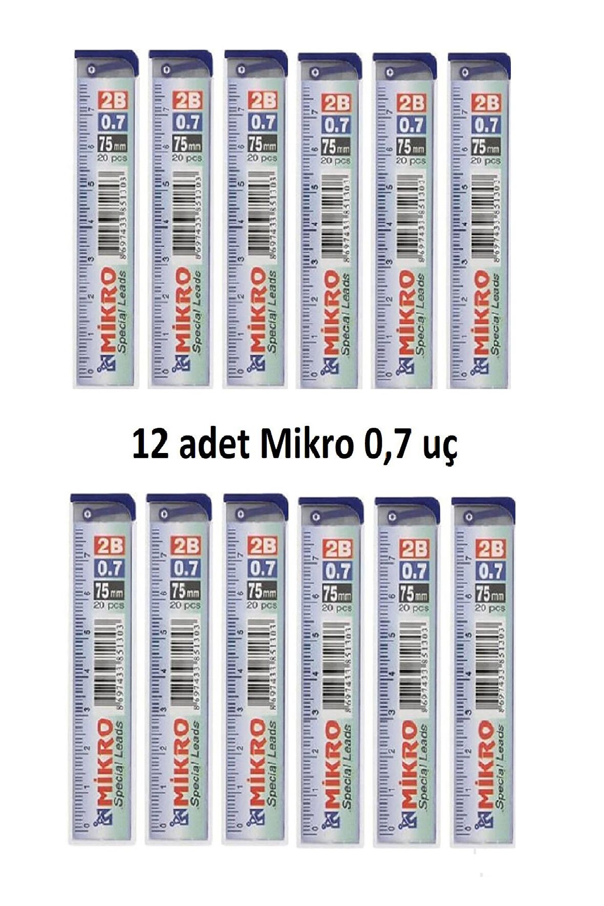 Min Kalem Ucu 0.7 Uc 2b Dereceli Cetvelli - 12 li Paket