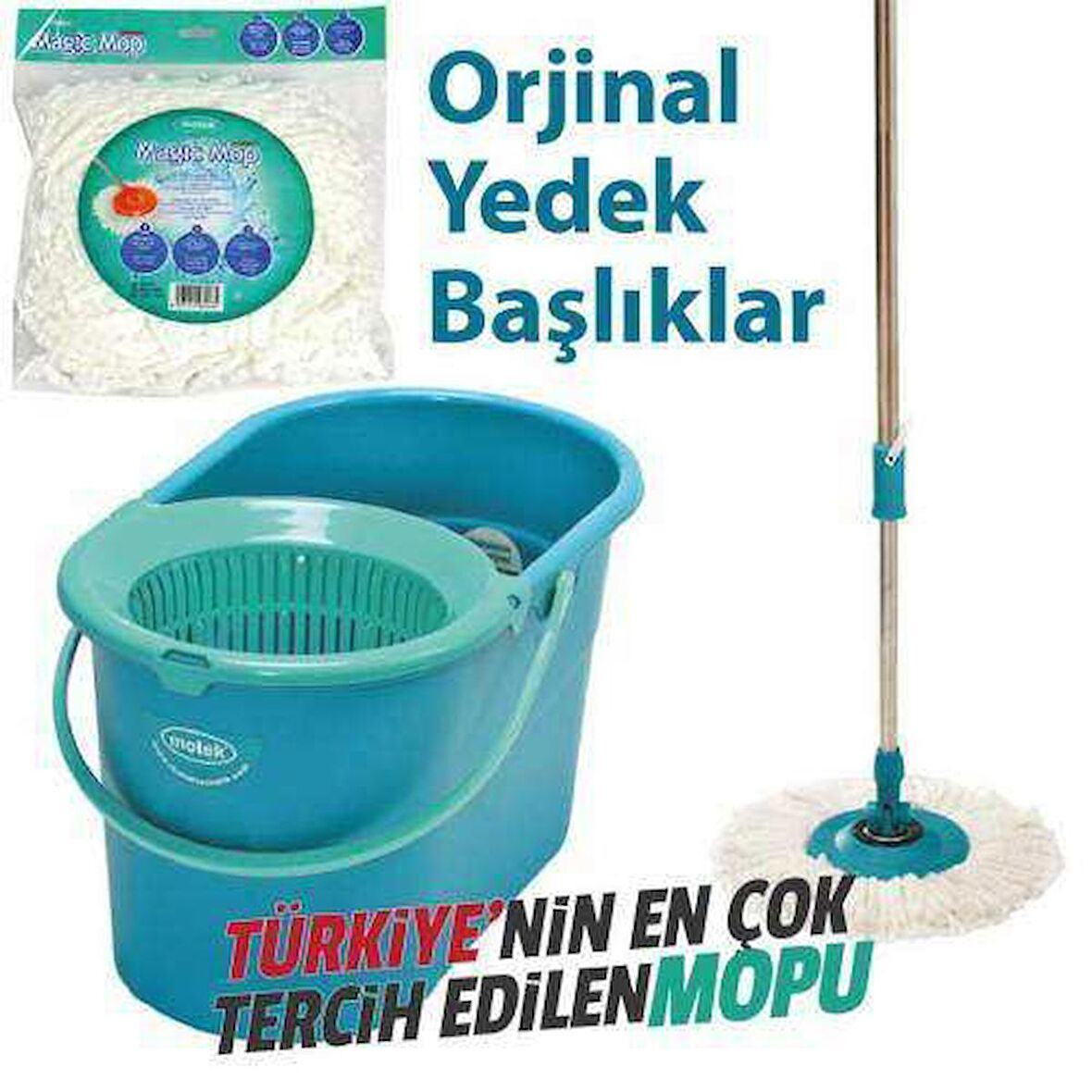 Motek Fix Mop Temizlik Seti Mikrofiber Başlık +2 Yedek