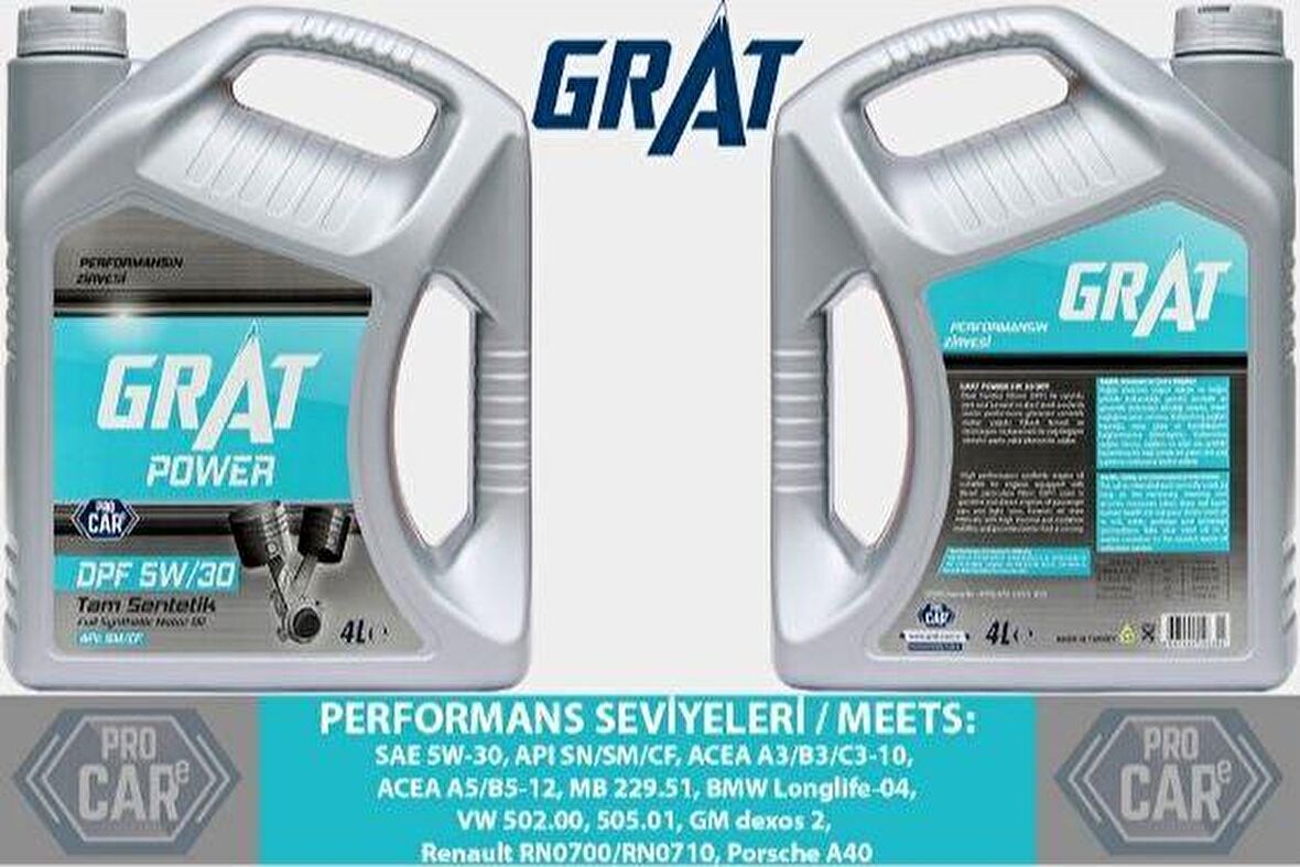 Grat Power 5W-30 Tam Sentetik 4 lt DPF Benzin-Dizel Motor Yağı Üretim:2021 
