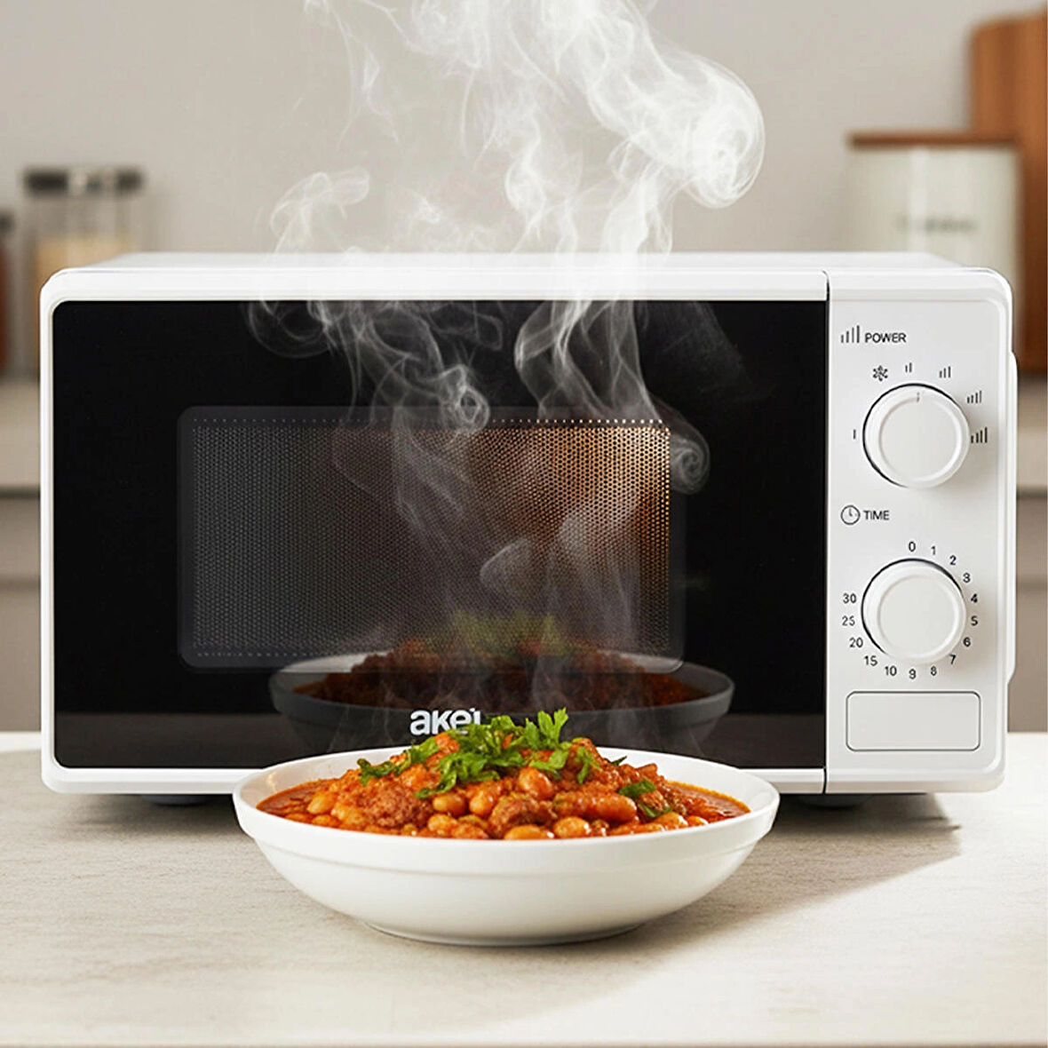 AMD160 20 lt 700W Inverter Beyaz Mikrodalga Fırın, 4 Kademeli Isı, Buz Çözdürme, 0-30 Dakika Zaman Ayarlı