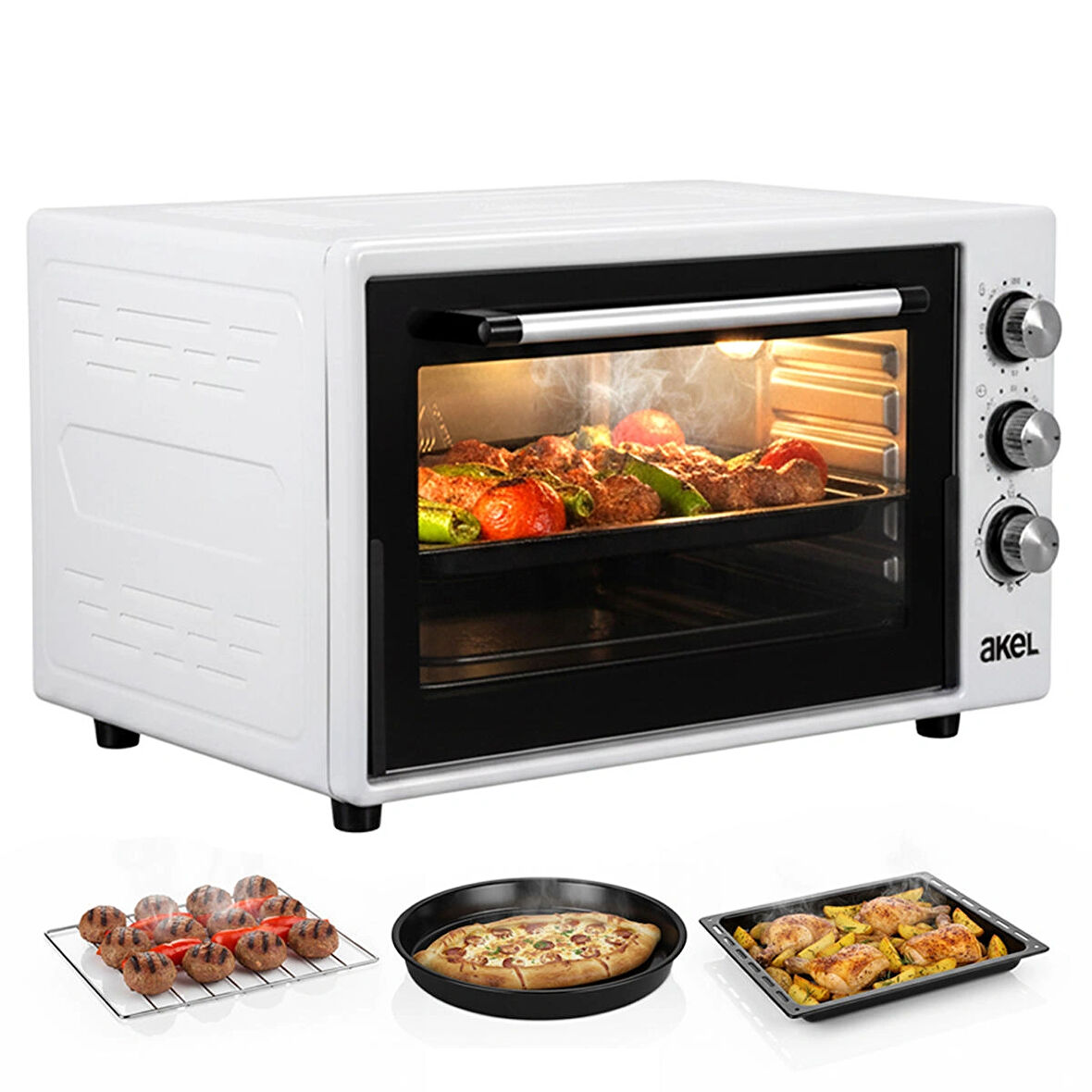 AF950L 50 Lt Gri Midi Fırın, İç Aydınlatmalı, Zaman Ayarlı, Izgara ve Fırın Fonksiyonlu, 2 Tepsi, 1 Tel Izgara