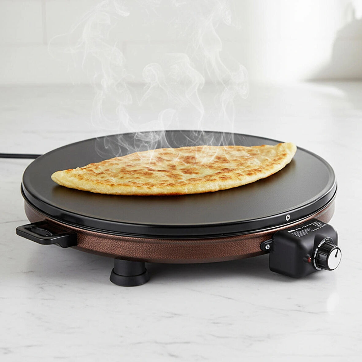 AT610 46 cm Bakır Elektrikli Katmer, Bazlama, Gözleme Sacı, Termostatlı, Büyük Boy, Hızlı ve Eşit Isı Dağılımı