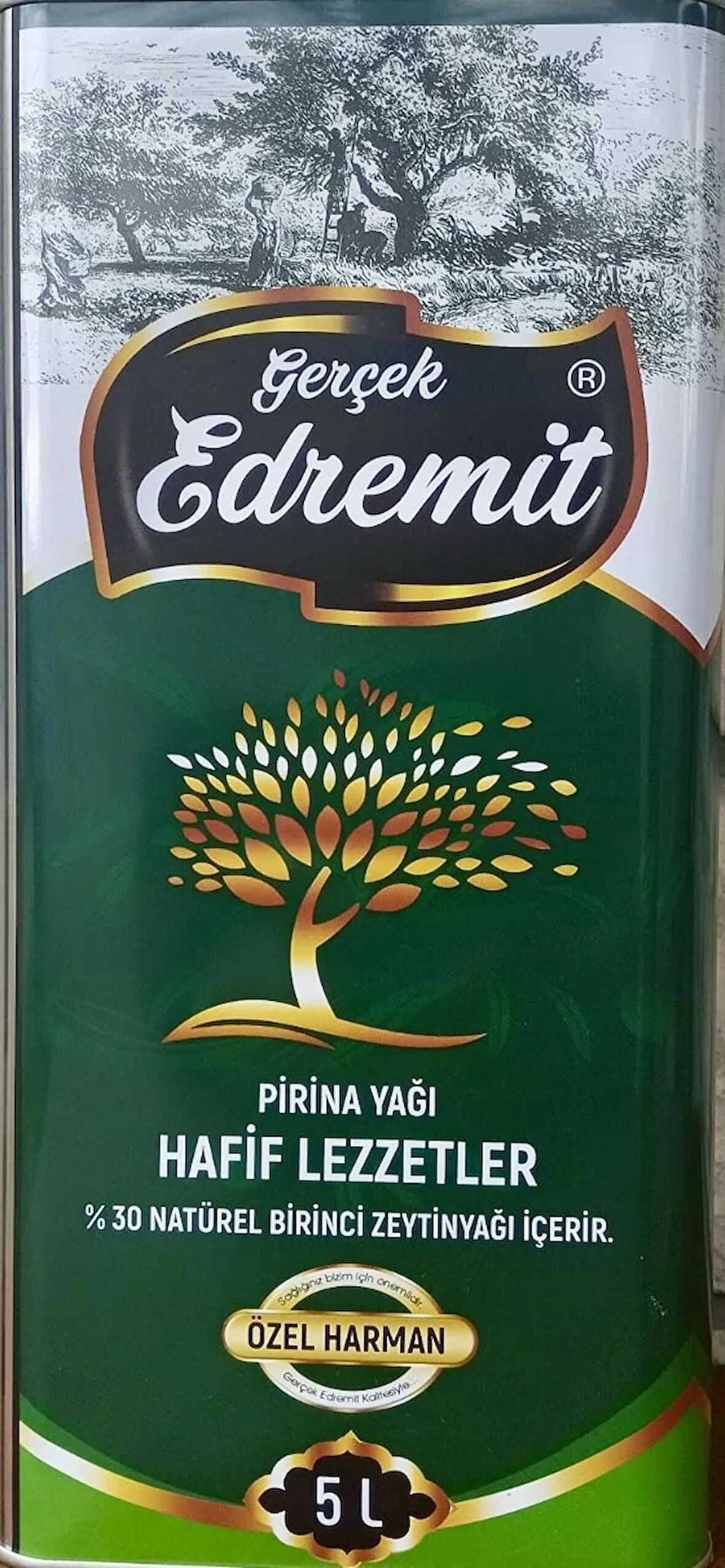 Yemeklik Zeytin Yağı %30 natural %70 pirina içerir.