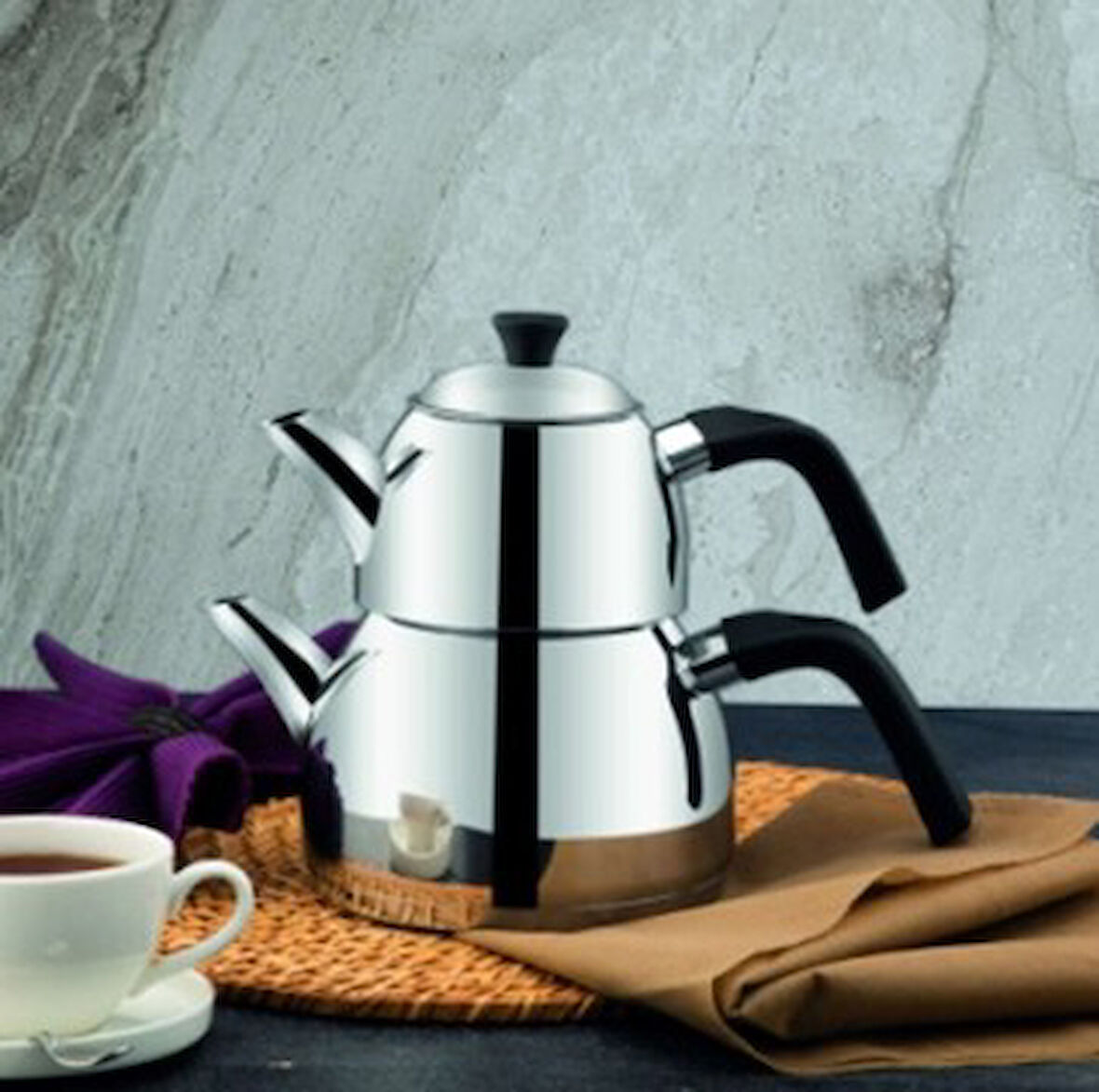 Zest Bohem Mini Boy İndiksiyon Tabanlı Çaydanlık Takımı Siyah