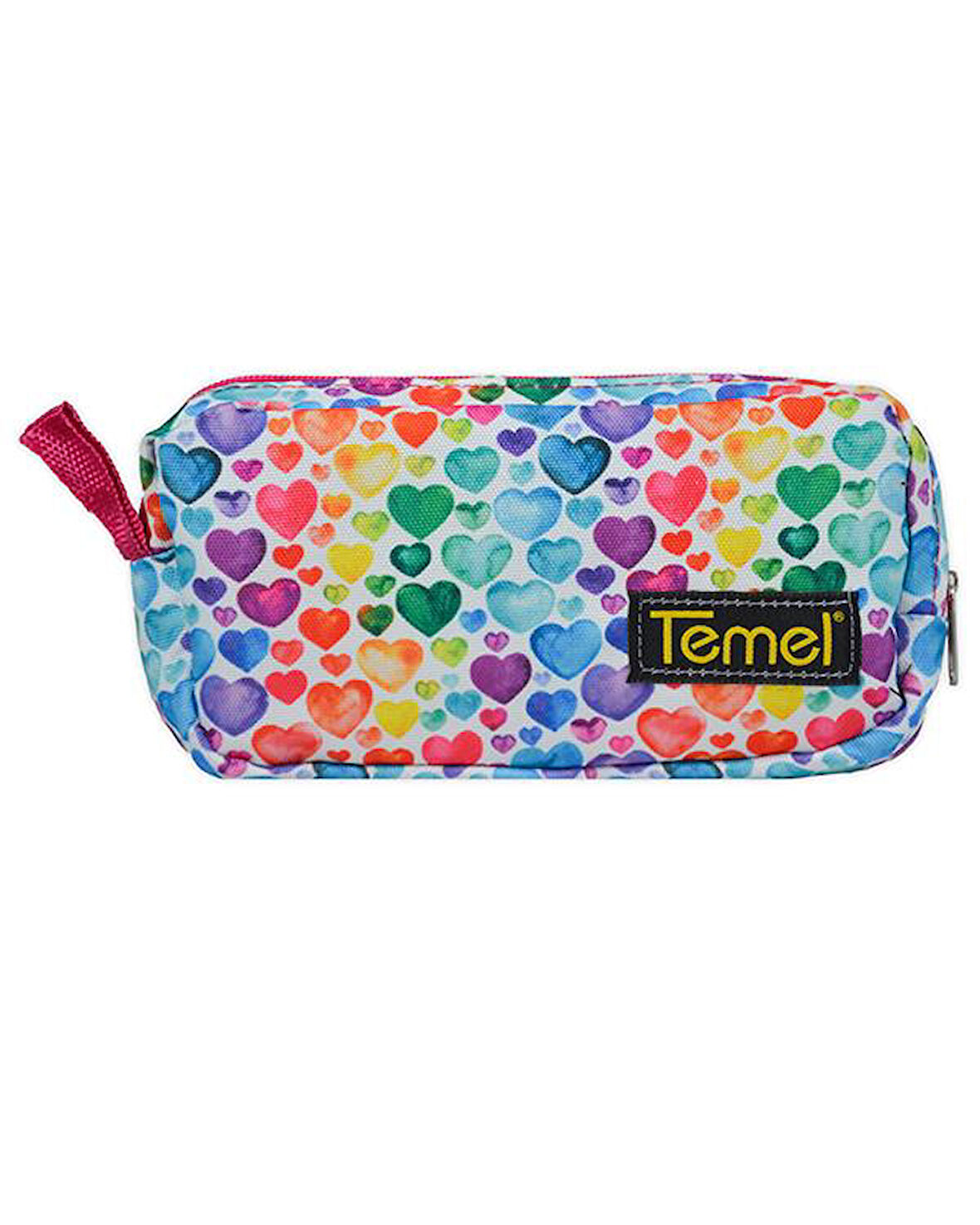 Temel Renkli Kalpler Tek Gözlü Kalem Çantası