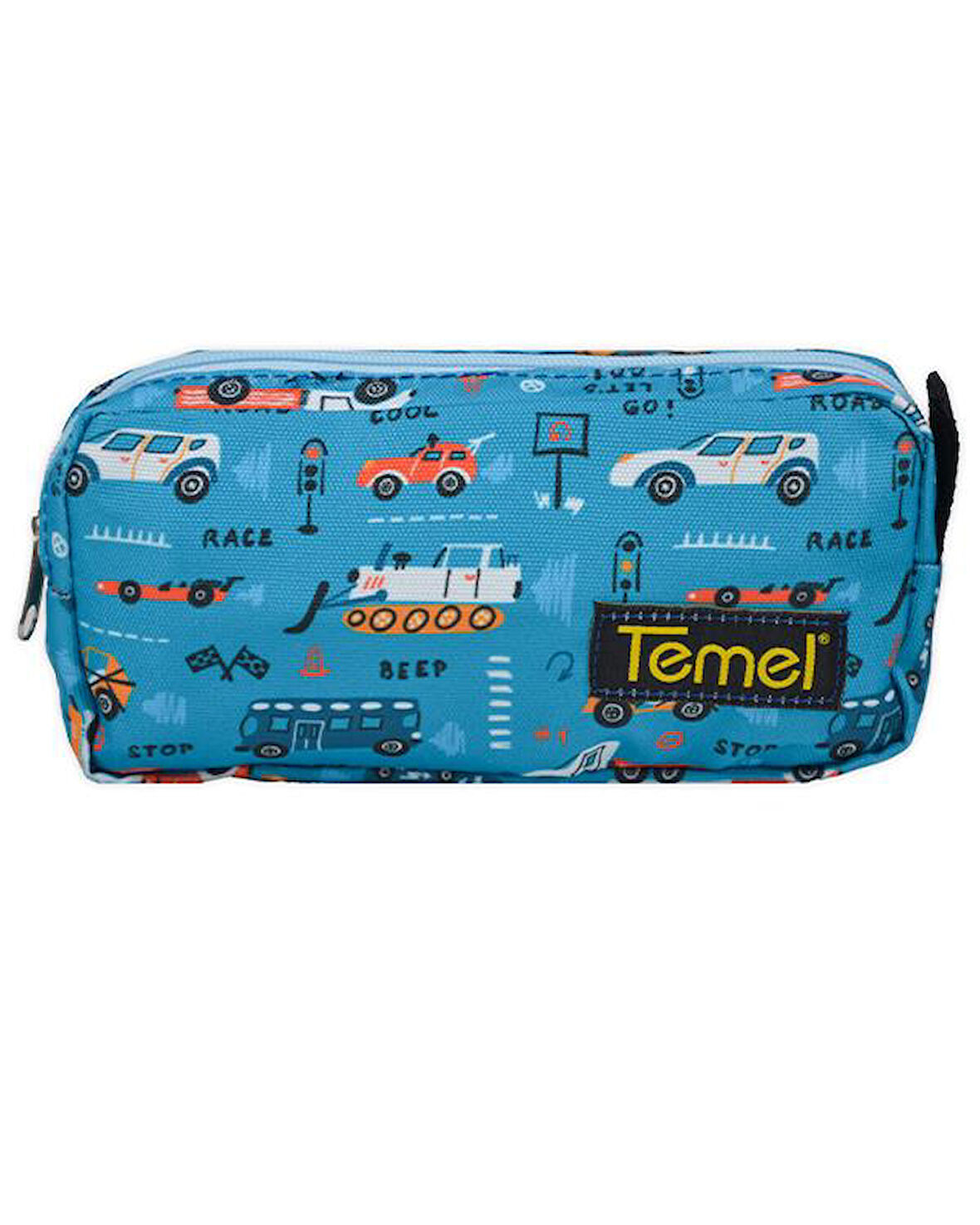 Temel Taşıt Desenli Okyanus Mavisi Tek Gözlü Kalem Çantası