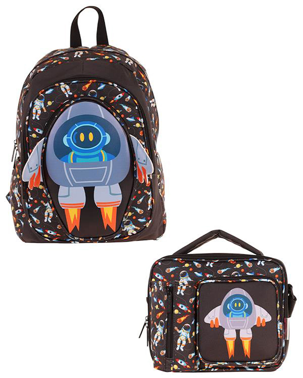 Kaukko Bright 3D Roket Desenli 2li Okul Çanta Seti