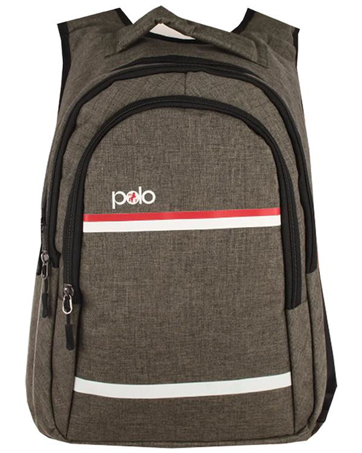 Temel My Polo Sırt Çantası Kırmızı Beyaz Çizgili Haki 8860