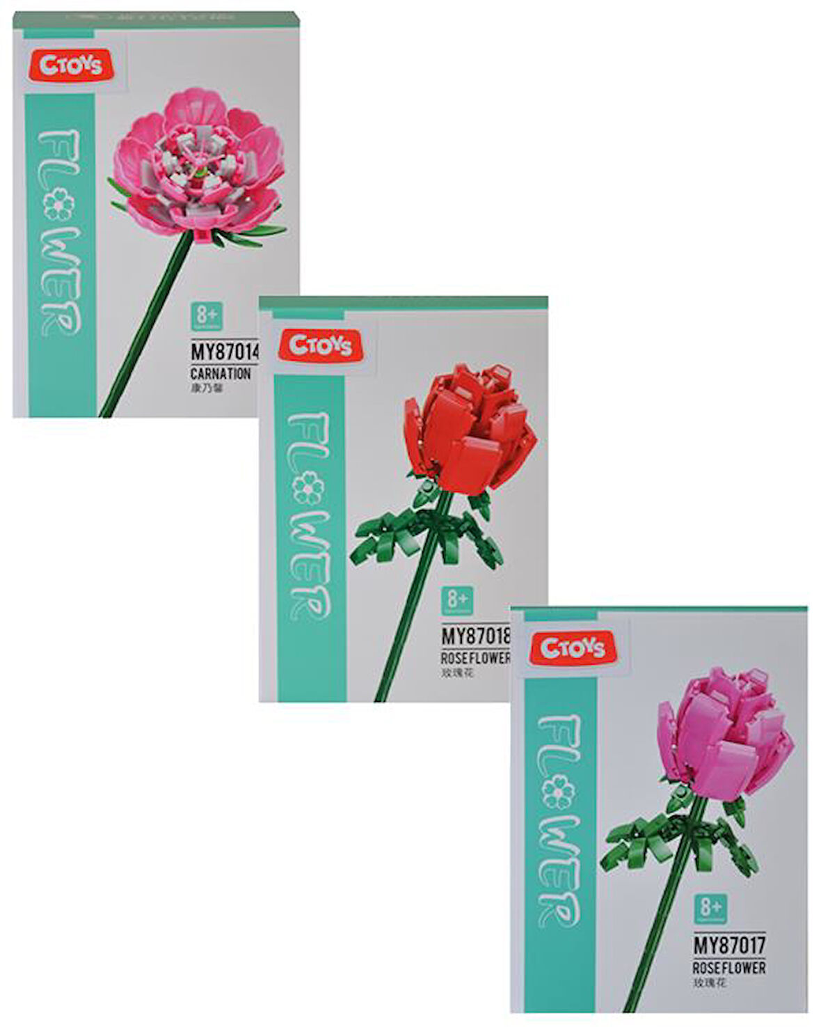 Ctoys Rose ve Carnation Flower Block 3lü Set