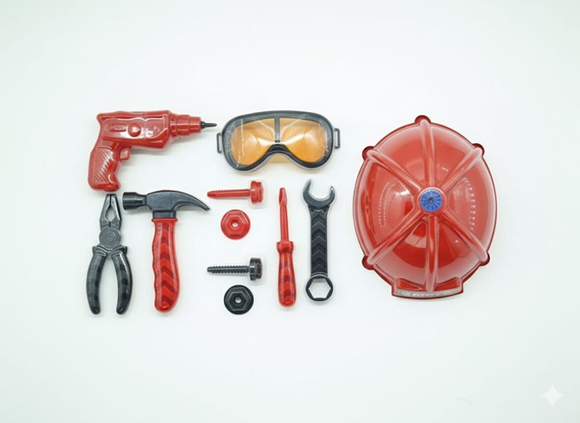 Meslek Setleri - Baretli Tamir Seti 11 Parça - Kırmızı