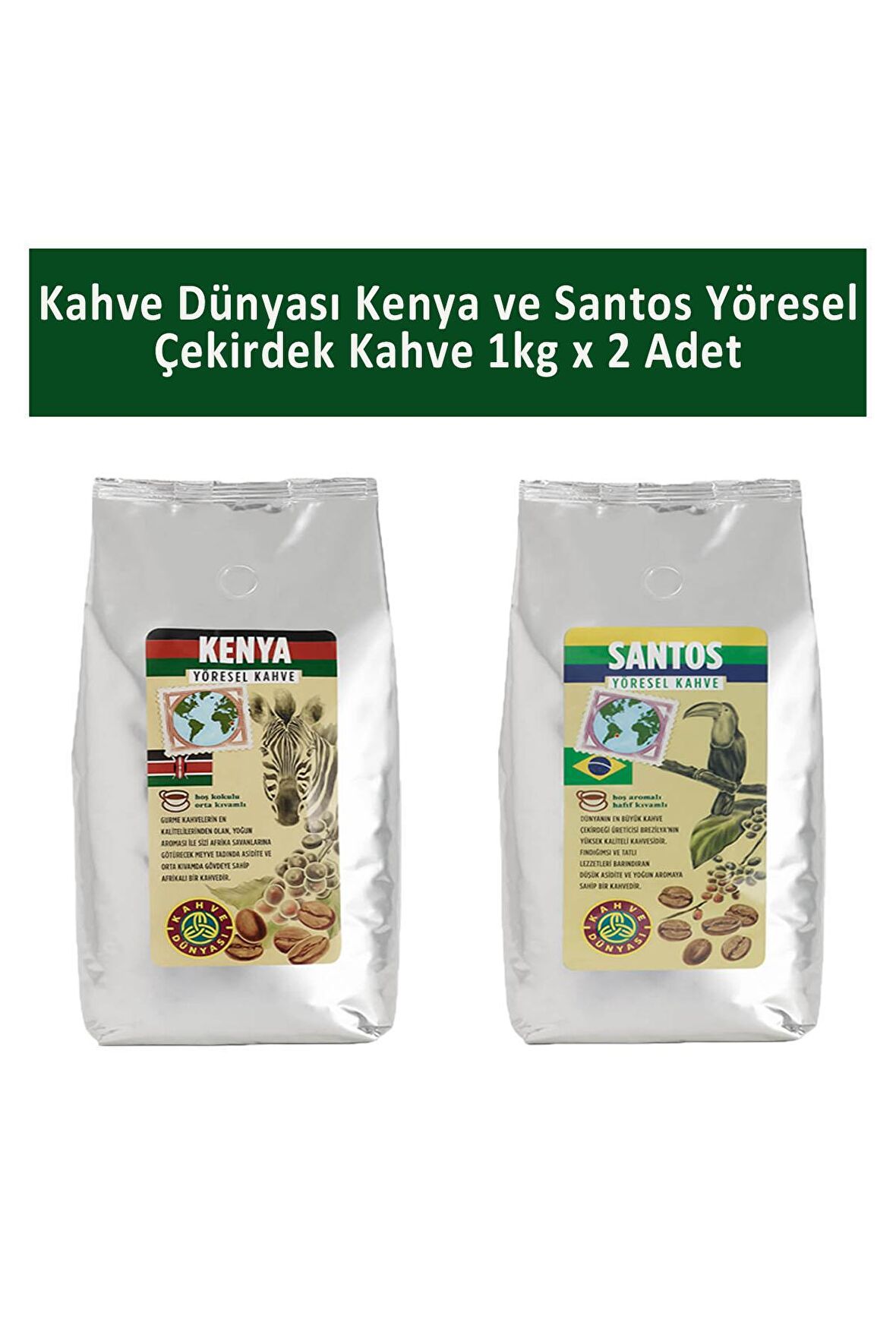 Kahve Dünyası Kenya ve Santos Yöresel Çekirdek Kahve 1 kg x 2 Adet