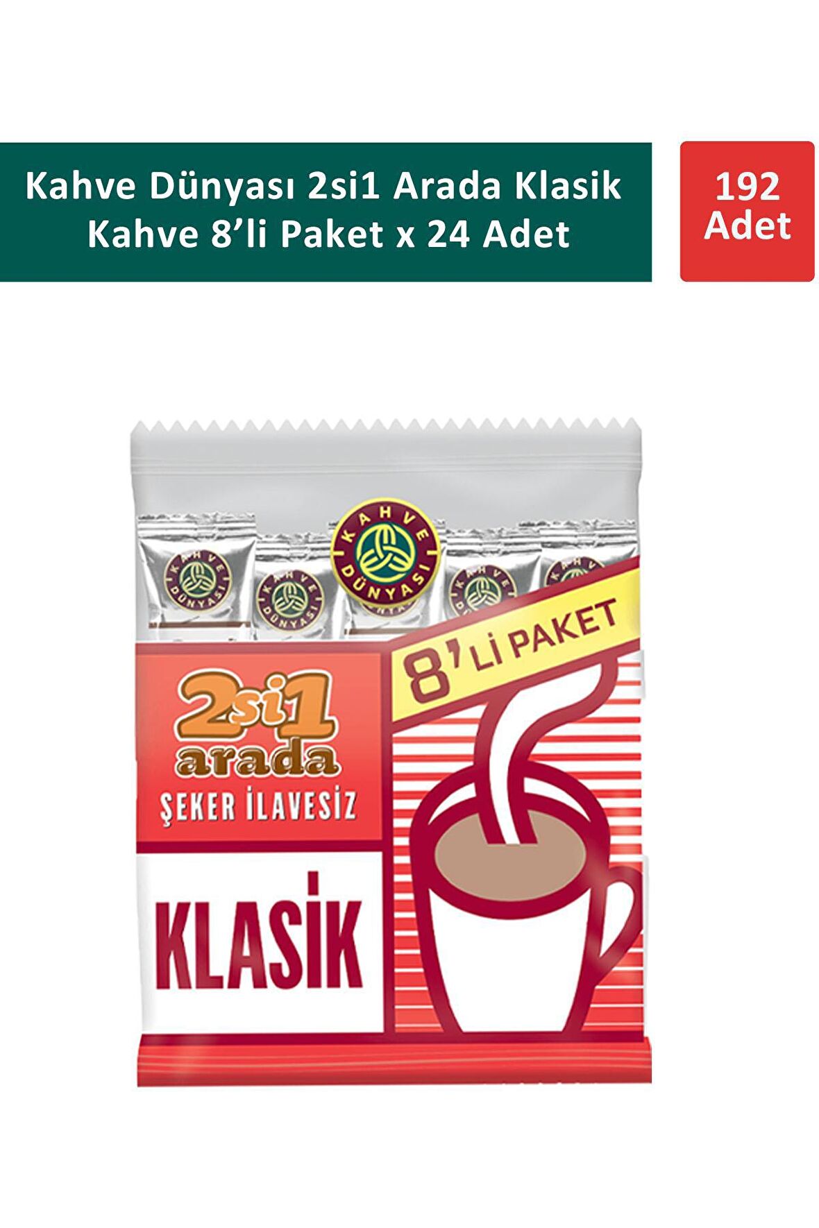 Kahve Dünyası 2si1 Arada Klasik Kahve 8 x 12 gr x 24 Adet