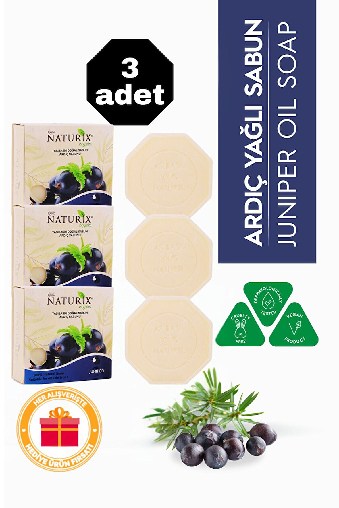 Ardıç Özlü Taş Sabun 3'lü Eko Paket Yağ Dengeleyici Ve Arındırıcı Bakım - 3x125 gr