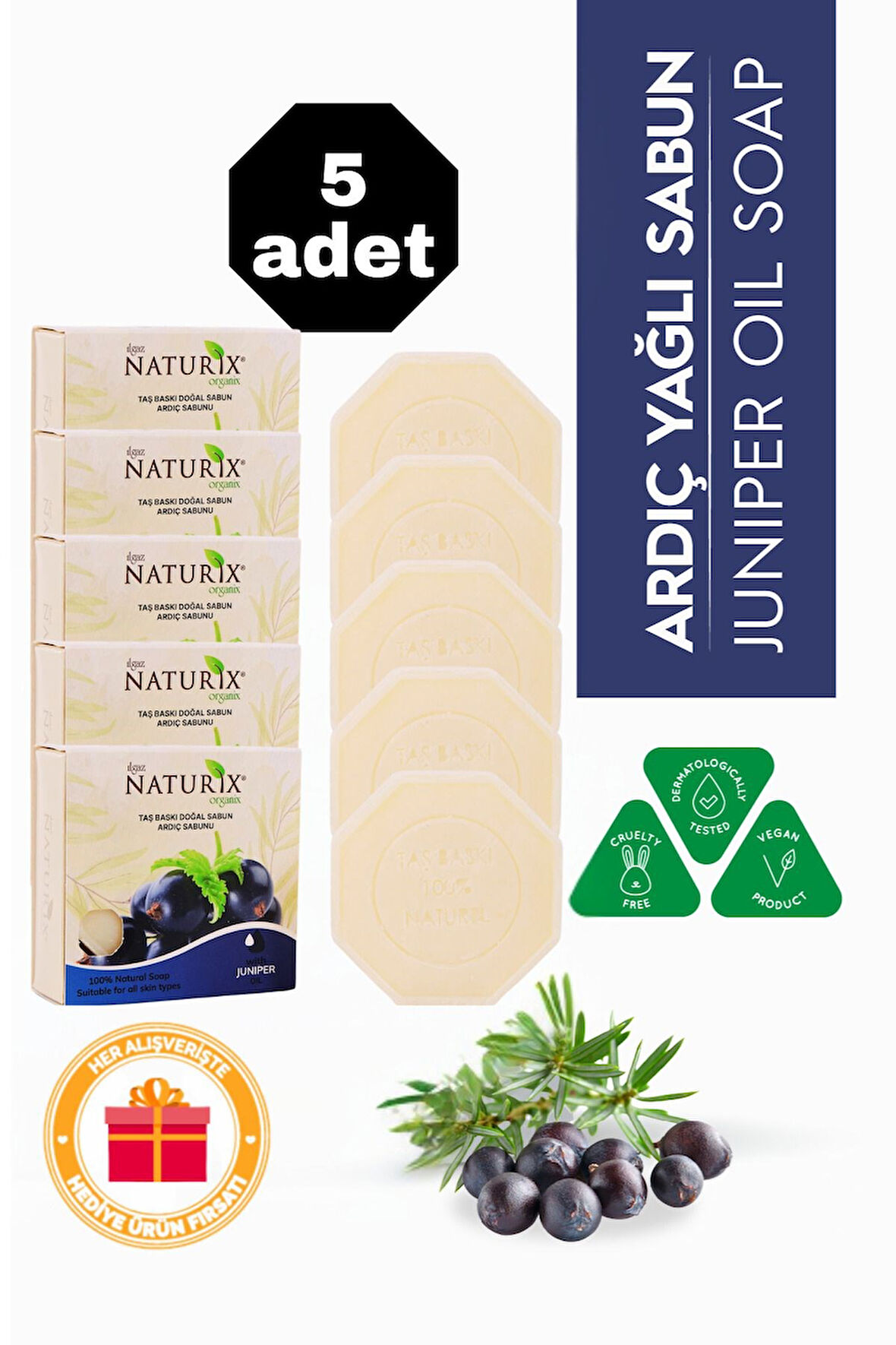 Ardıç Özlü Taş Sabun 5'li Eko Paket Yağ Dengeleyici ve Arındırıcı Bakım - 5X125 gr