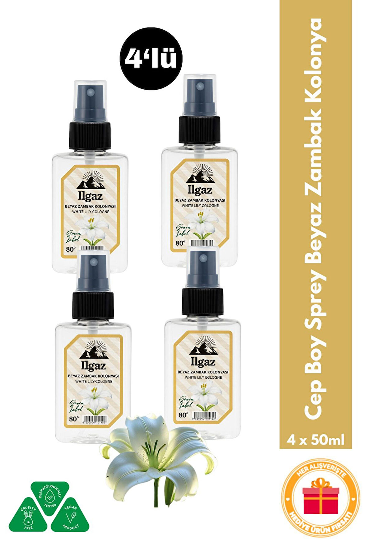 Beyaz Zambak Sprey Kolonya Cep Boy Elegance Series 4'lü Eko Paket - 4x50 ml