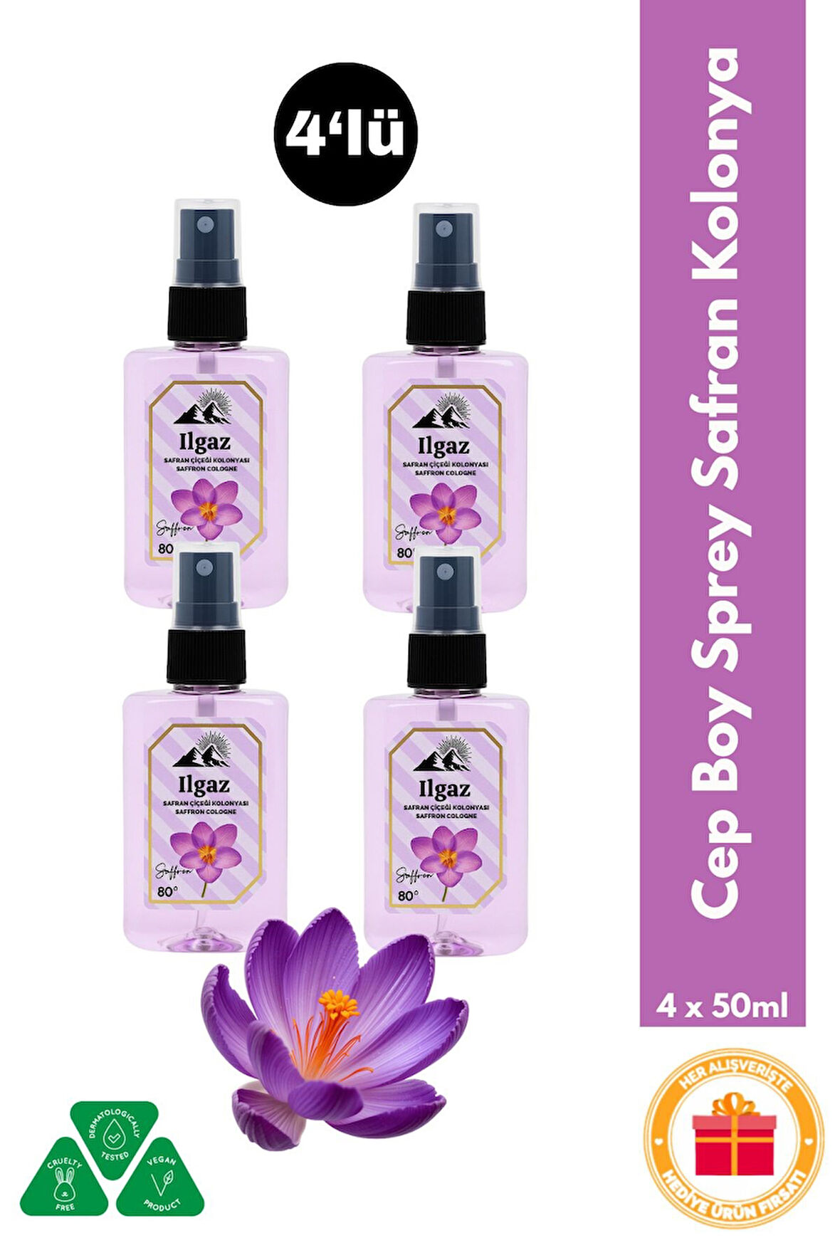 Safran Çiçeği Sprey Kolonya Cep Boy Elegance Series 4'lü Eko Paket - 4x50 ml