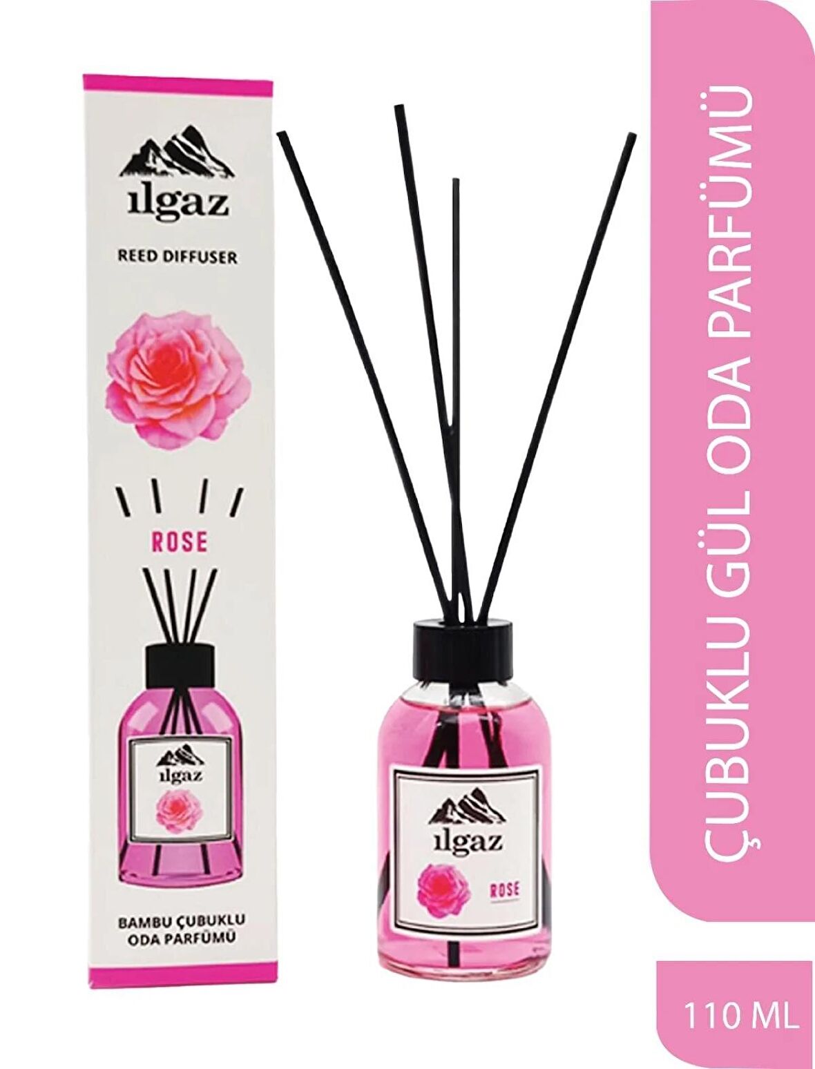 Gül Oda Kokusu Rose Homme Parfum 110 ml Bambu Çubuklu Dinlendirici Gül Çiçeği Oda Parfümü