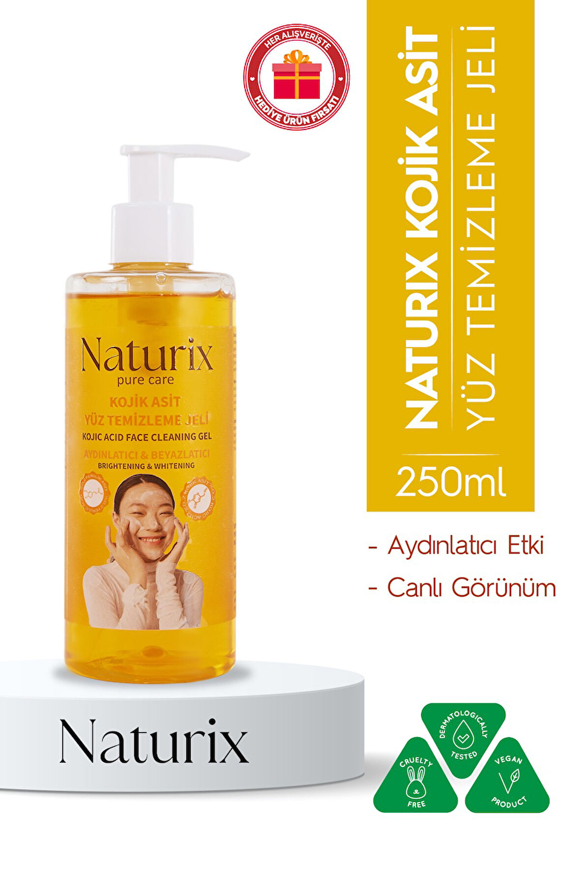 Kojik Asit Yüz Temizleme Jeli – Aydınlatıcı, Beyazlatıcı ve Gözenek Arındırıcı Etkili Jel 250 Ml