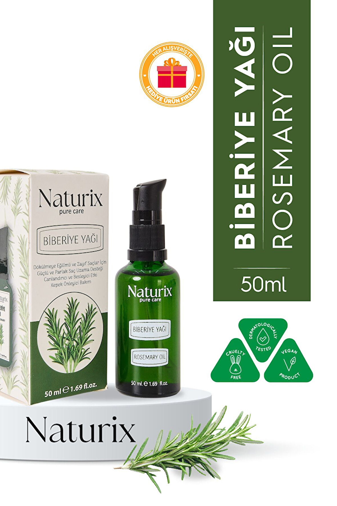 Biberiye Yağı %100 Doğal Dökülme Karşıtı, Saç Uzamasını Destekleyici ve Kepek Önleyici - 50 ml