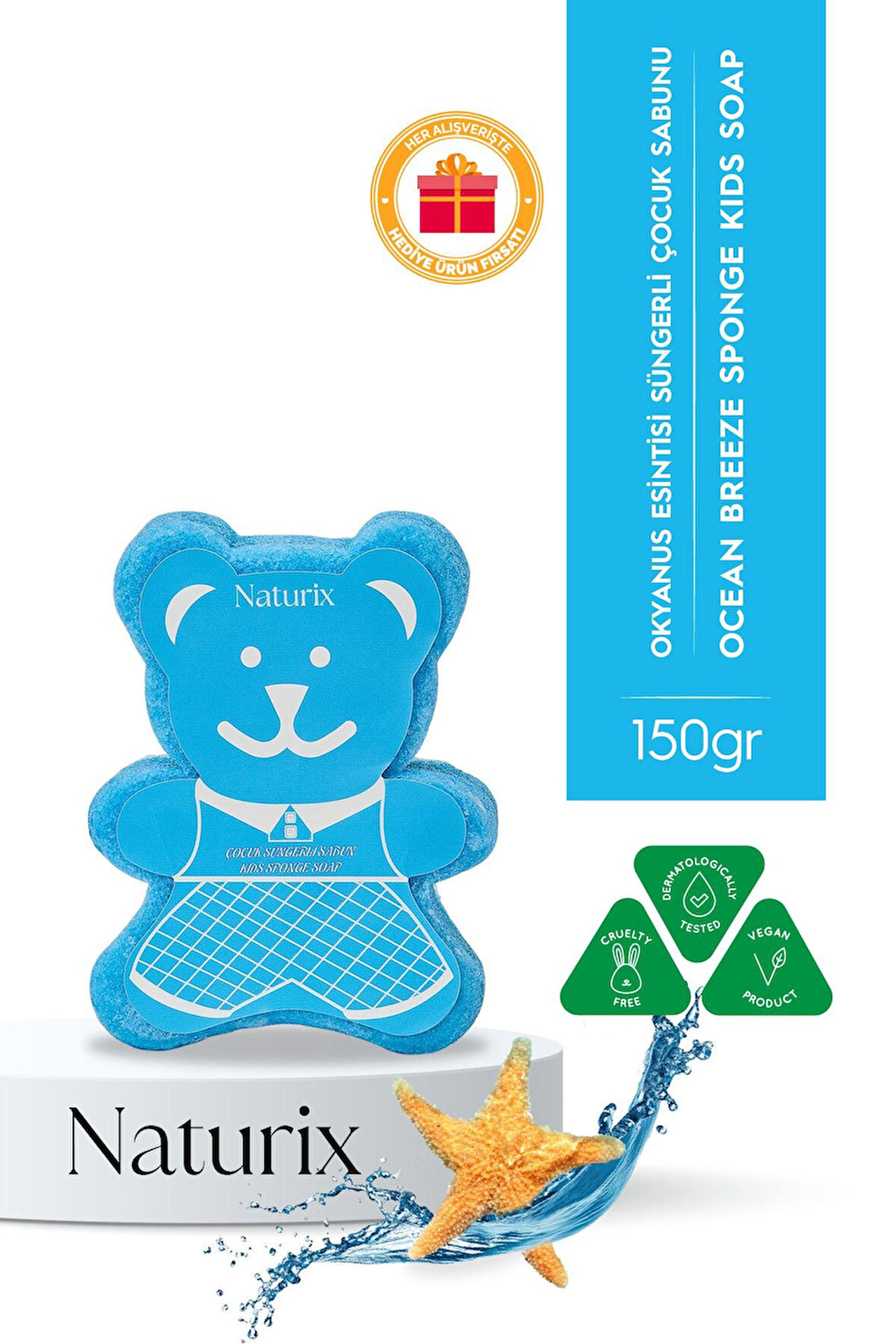Ayıcık Şekilli Süngerli Okyanus Ferahlığı Çocuk Sabunu Hassas Ciltler İçin Yumuşak Bakım - 150 gr