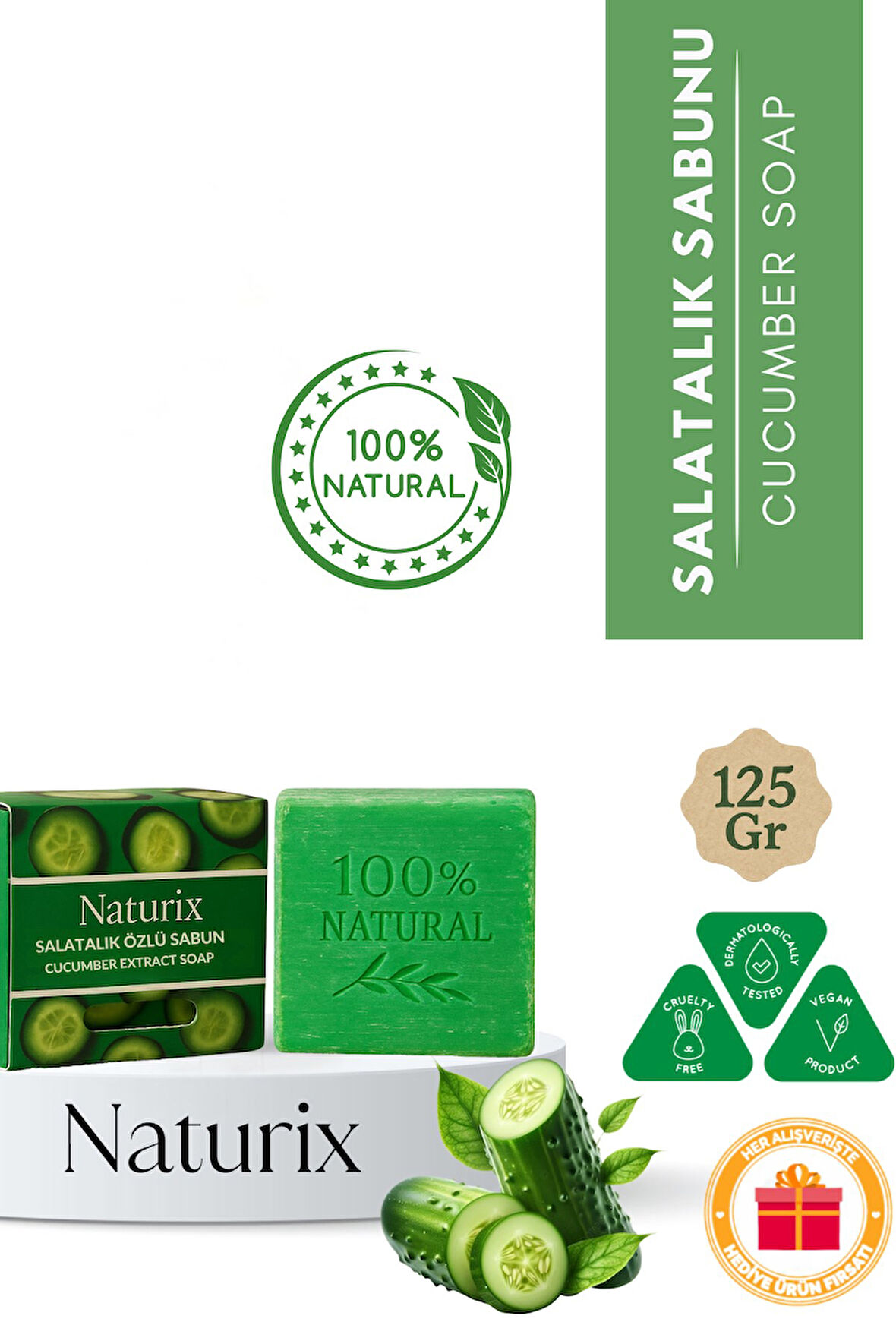 Salatalık Sabunu 125 gr | Cilt Ferahlatıcı, Nemlendirici ve Arındırıcı Bakım Sabunu