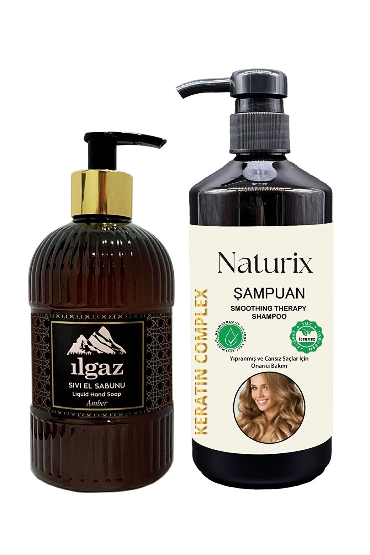 Nemlendirici Kremli Amber Sıvı Sabun 475 Ml + Naturix 600 Ml Tuzsuz Parabensiz Keratin Şampuan