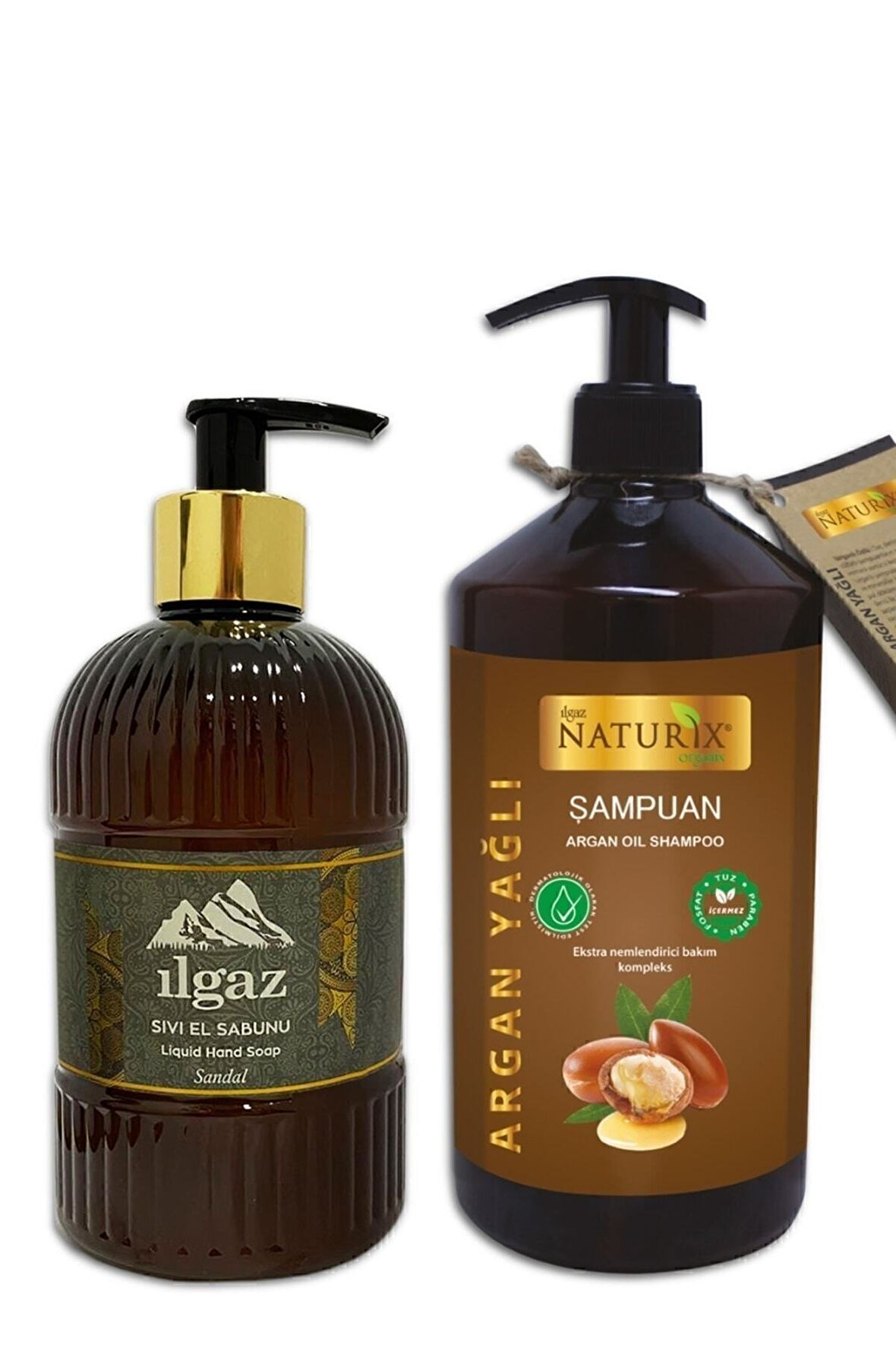 Parabensiz Bitkisel Tuzsuz Argan Şampuan 600 ml Tüm Saçlara + Sandal Ağacı Sıvı El Sabunu 475 ml