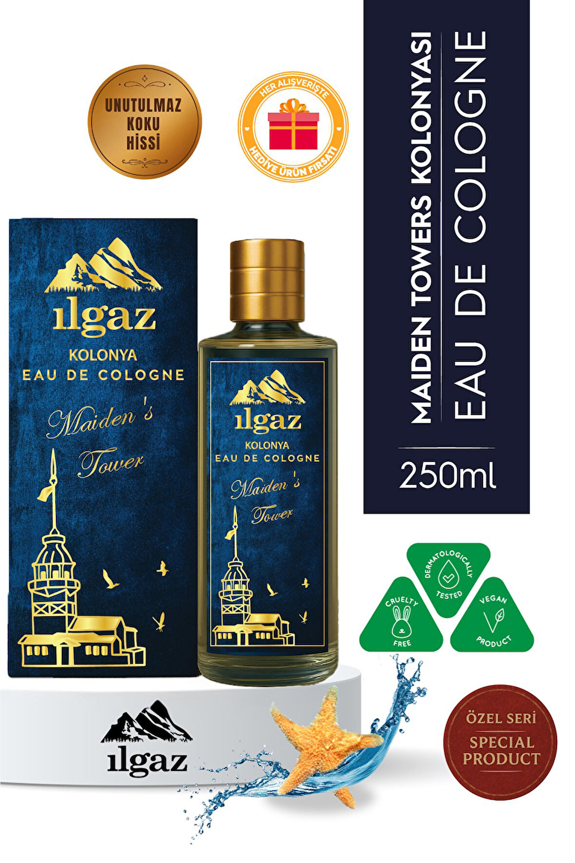 Maiden's Tower Kolonyası | Eau De Cologne Cam Şişe 250 ml | Türkiye Serisi Okyanus Ferahlığı Kokusu