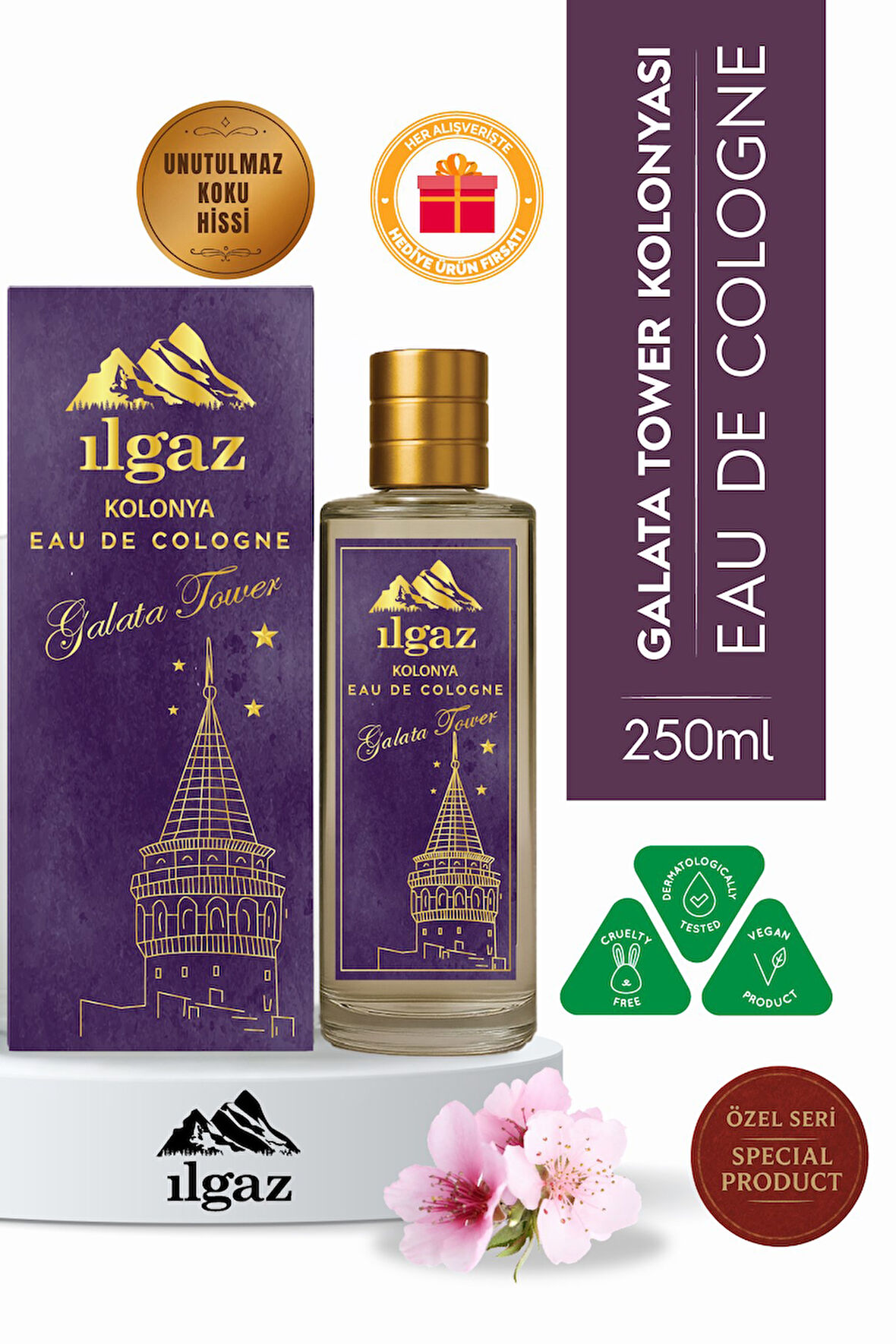 Galata Tower Kolonyası | Eau De Cologne Cam Şişe 250 ml | Türkiye Serisi Sakura Ağacı Kokusu