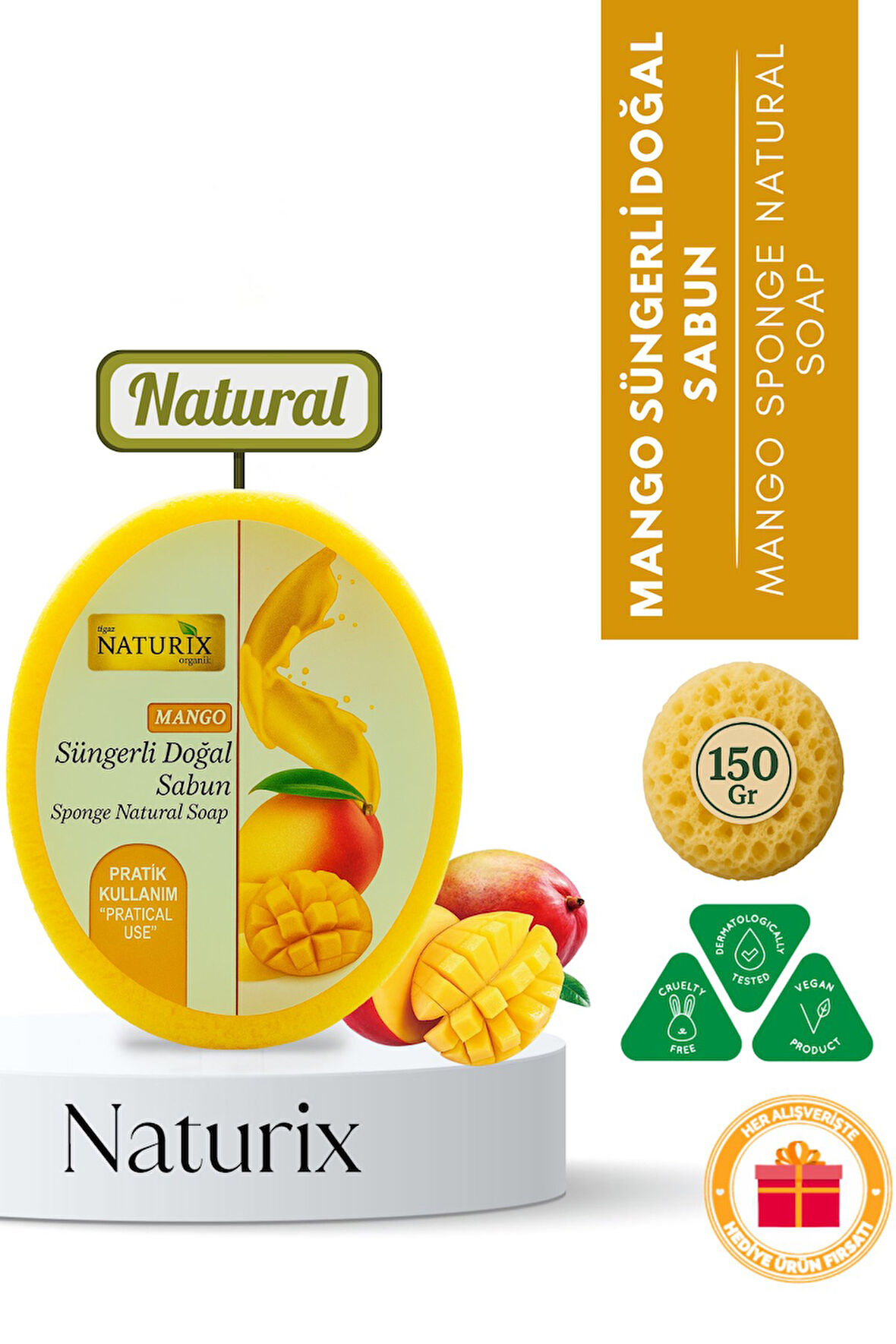 Mango Süngerli Sabun 150 gr | Peeling Etkili Ve Nemlendirici Sabun