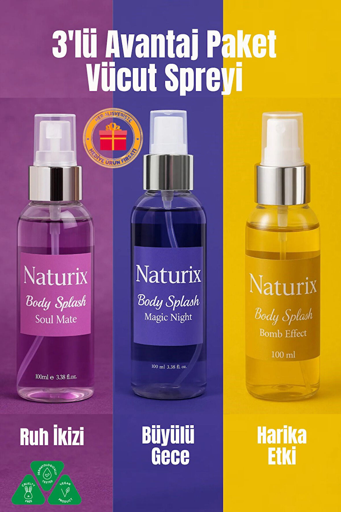 3'lü Body Splash Seti | Soul Mate Angel - Magic Night Noir - Bomb Effect Bombshell | 100 ml