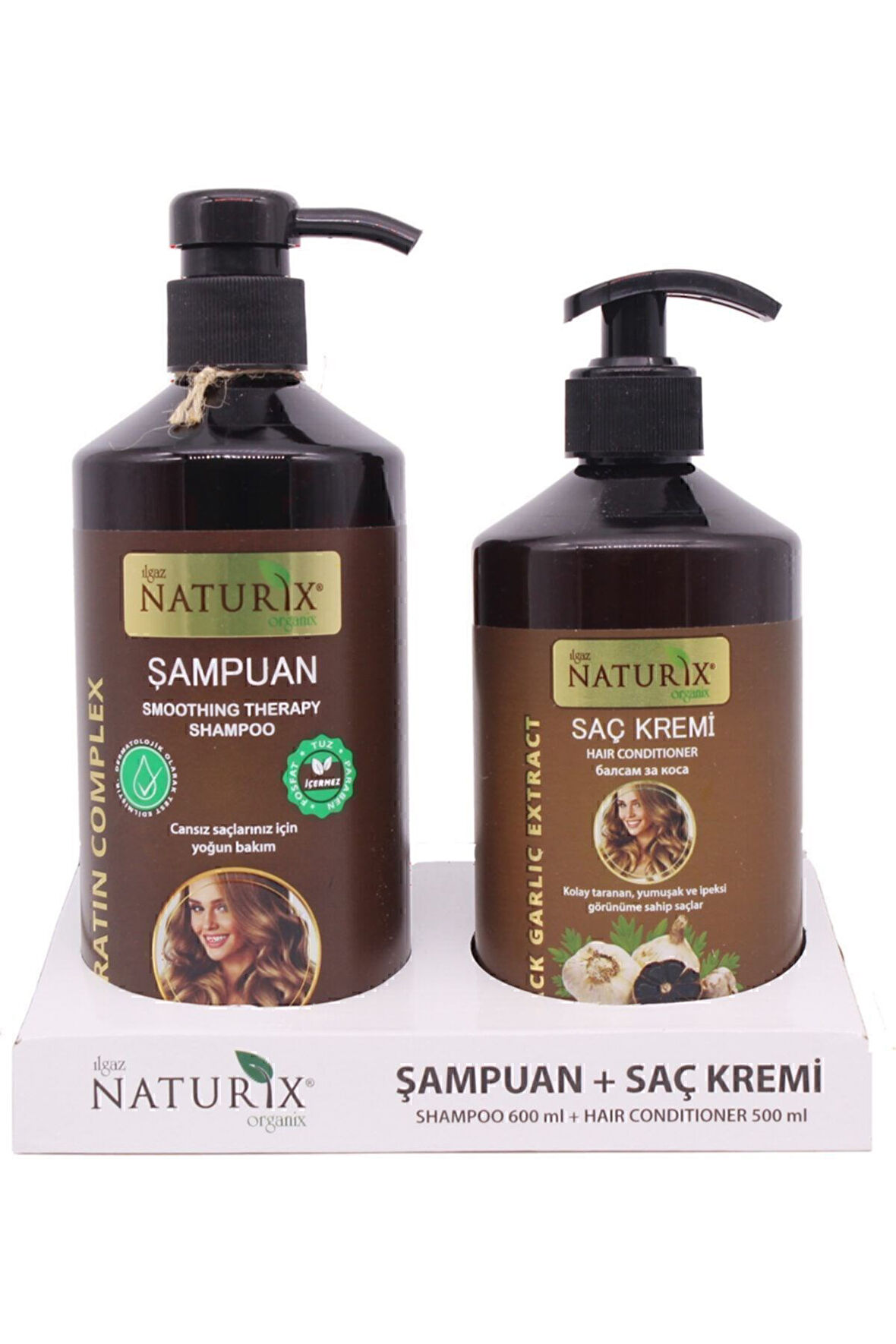 2 Li 600 ml Doğal Keratin Bakım Şampuan Natural Şampuan 500 ml Siyah Sarımsak Saç Kremi