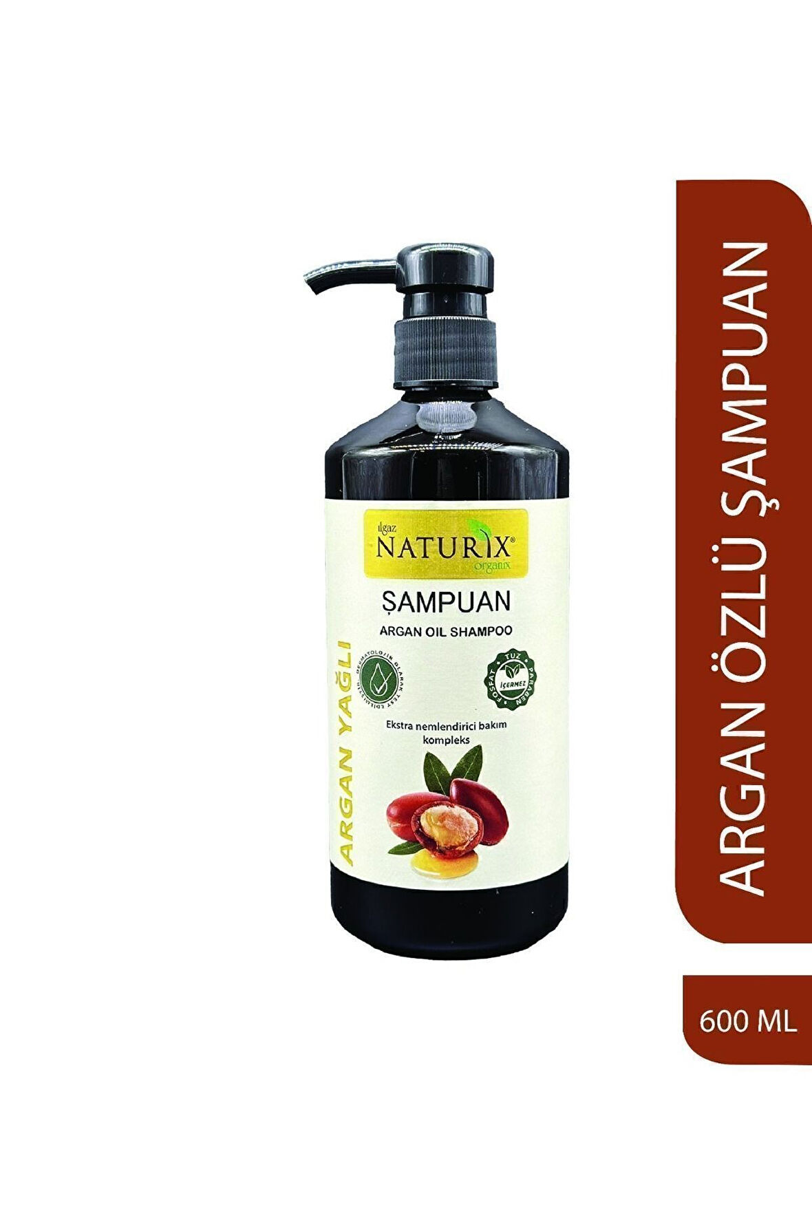 Onarıcı Bakım Tuzsuz Argan Yağlı 600 ml Bakım Şampuanı Argan Şampuanı ( Paraben Fosfat Tuz Içermez )