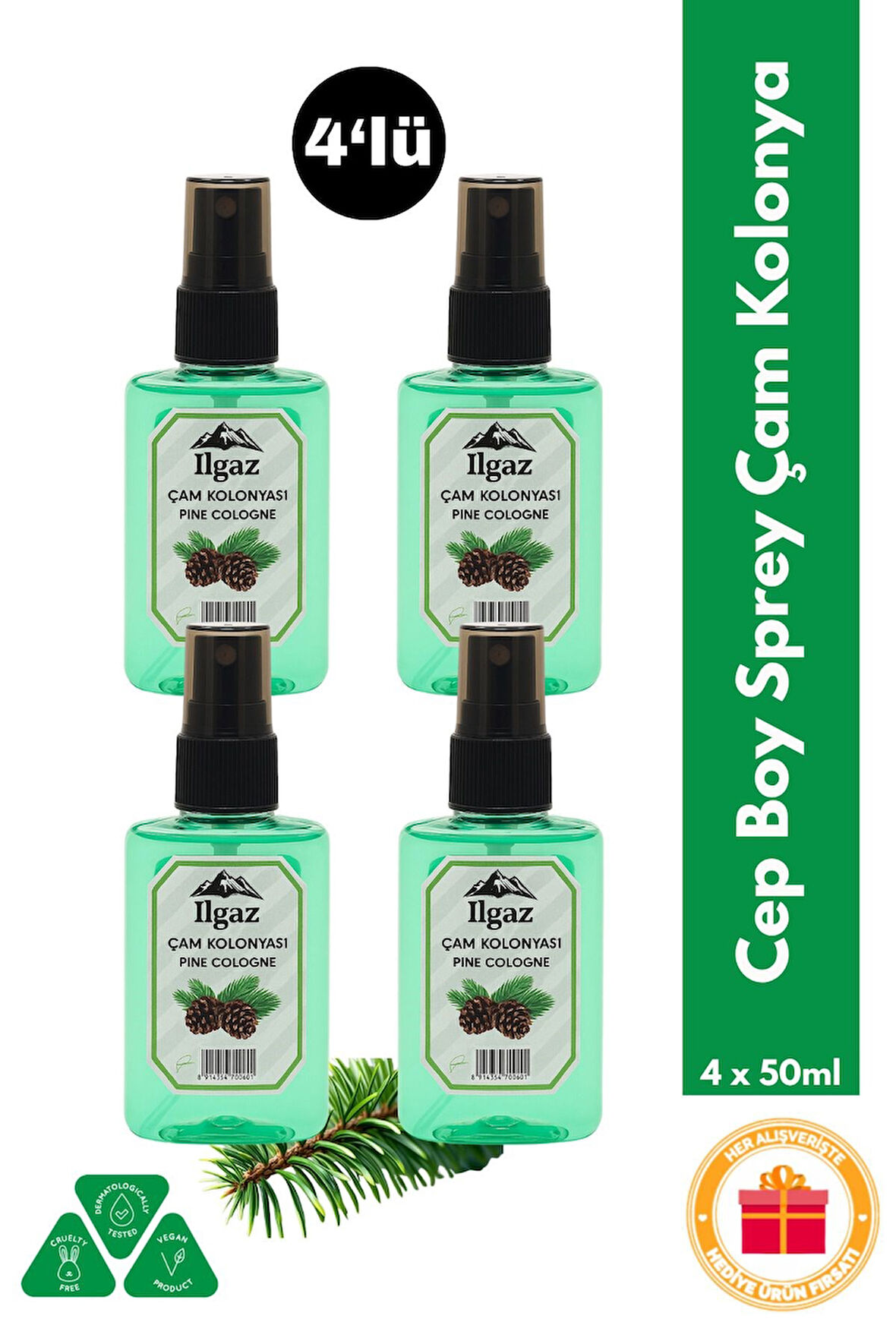 Çam Kolonyası 4'lü Sprey Set | Günlük Ferahlatıcı Kolonya - 4x50 ml