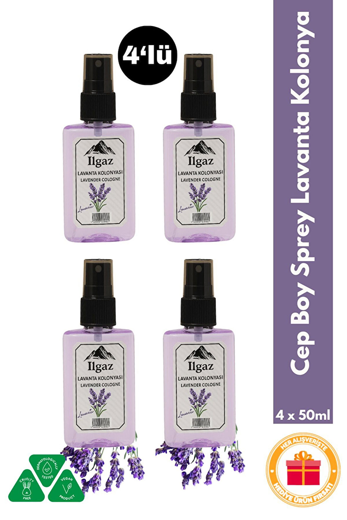 Lavanta Kolonyası 4’lü Sprey Set | Ferahlatıcı ve Rahatlatıcı Koku - 4x50 ml