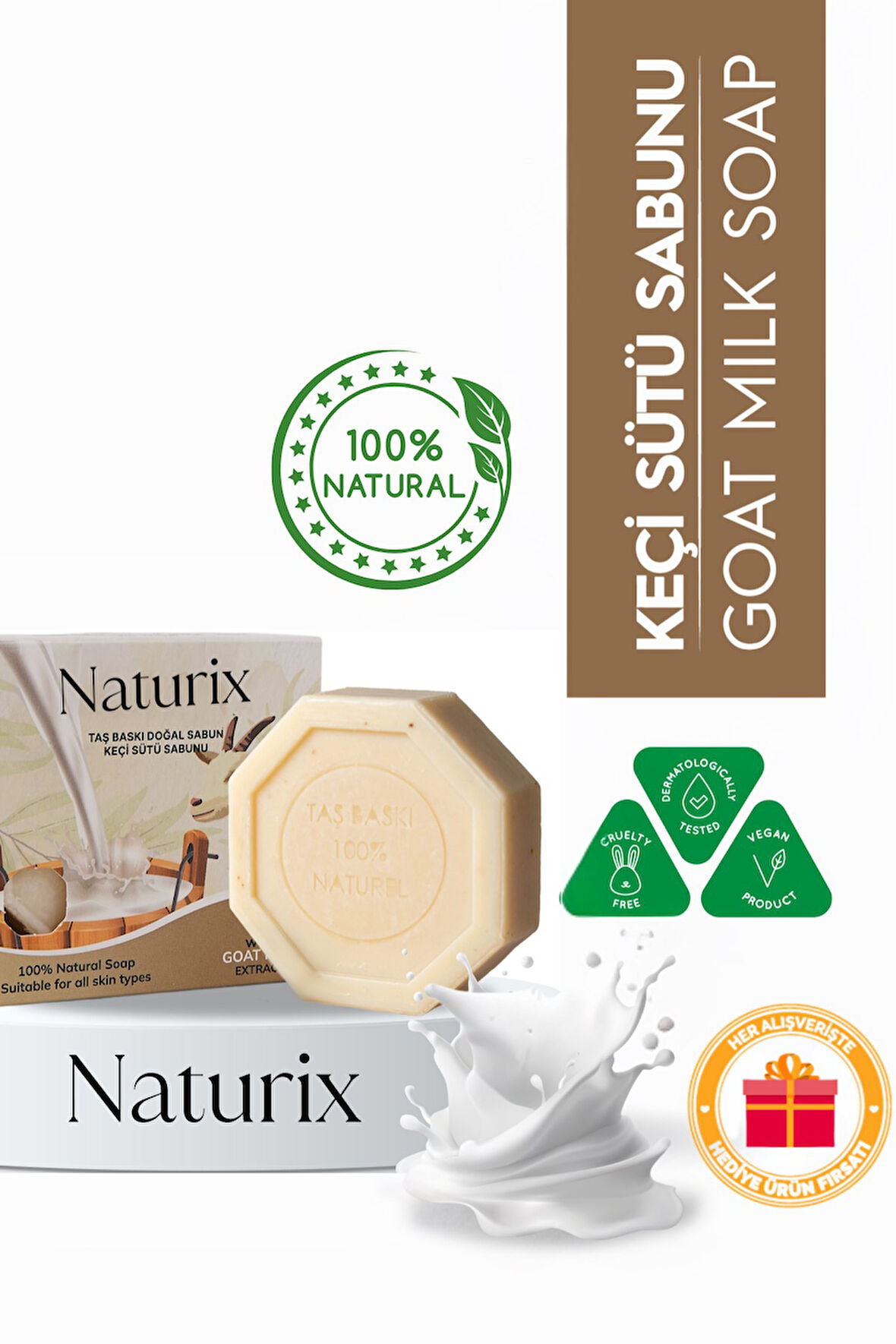 Keçi Sütü Özlü Taş Sabun Peeling Etkili ve Cilt Yatıştırıcı Bakım - 125 gr