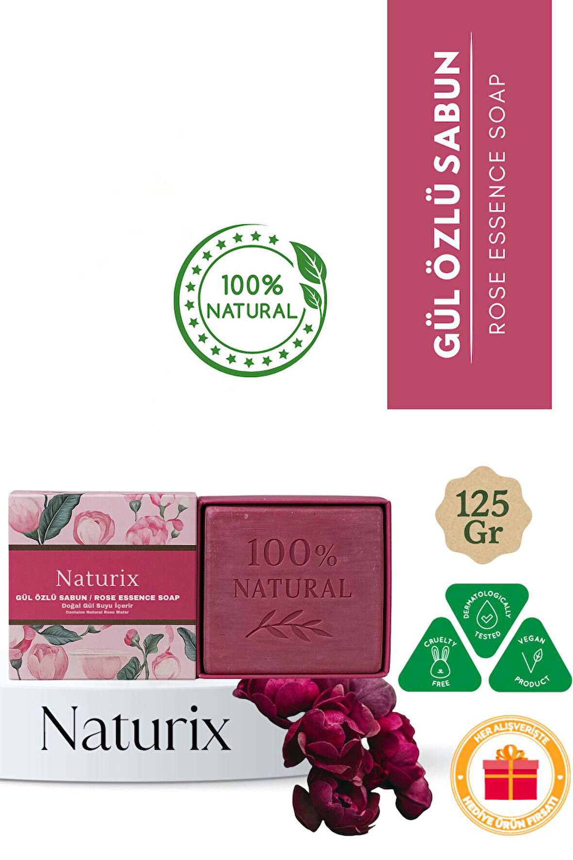 Gül Özlü Sabun 125 gr | Cildi Tazeleyen Ve Yatıştıran Doğal Sabun