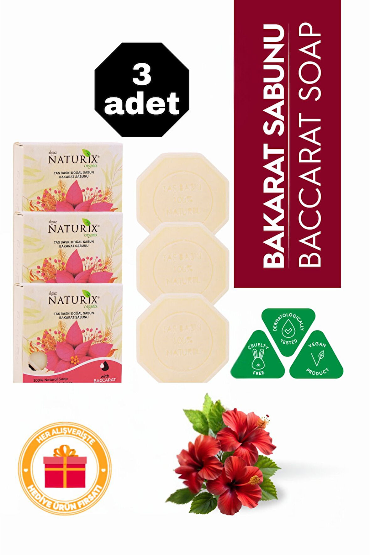 Bakarat Özlü Taş Sabun 3'lü Eko Paket Nemlendirici ve Canlandırıcı Cilt Bakımı - 3X125 gr