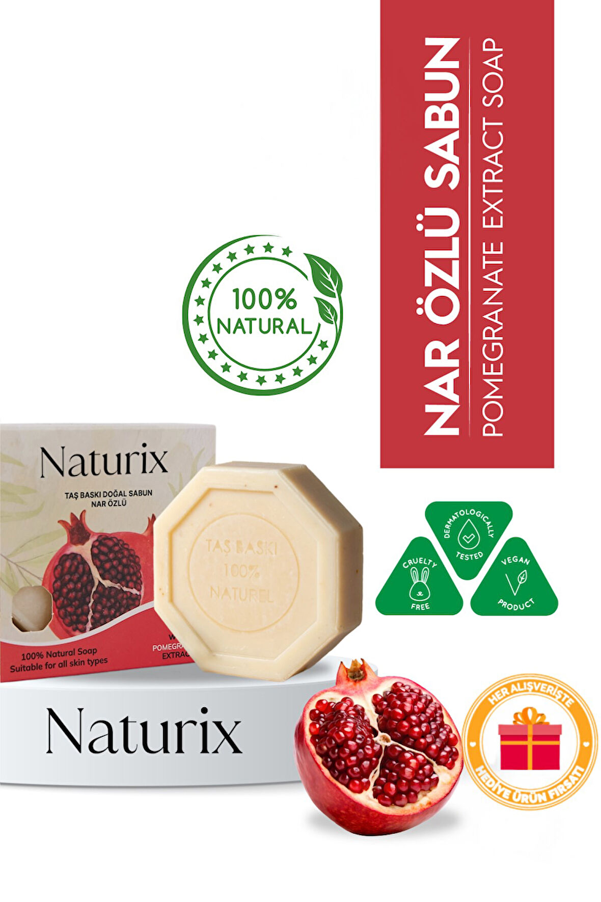 Nar Özlü Taş Sabun Cilt Tonu Dengeleyici ve Leke Bakımı - 125 gr