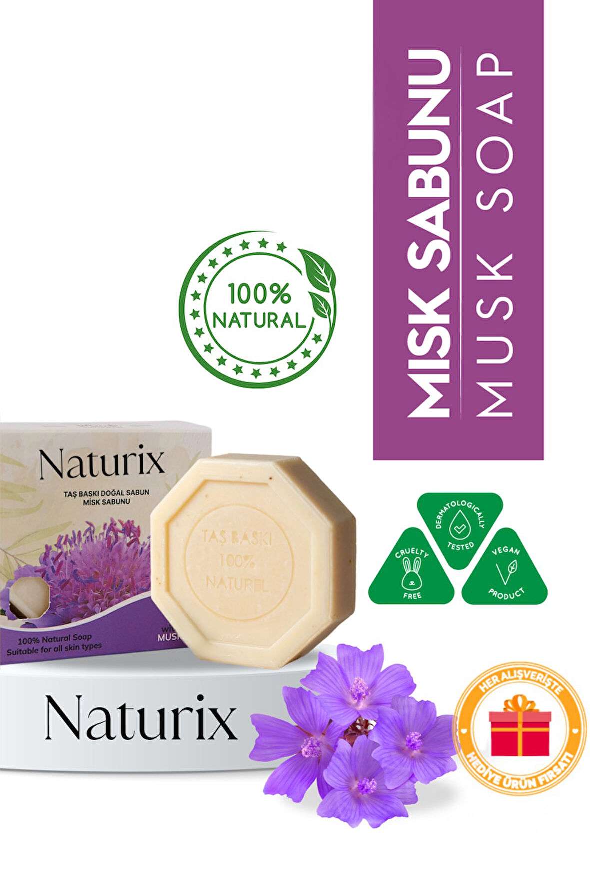 Misk Özlü Taş Sabun Nemlendirici ve Onarıcı Kuru Cilt Bakımı - 125 gr