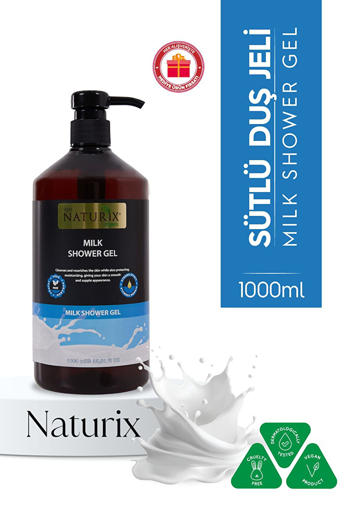 Sütlü Duş Jeli Nemlendirici ve Cildi Yumuşatan Günlük Temizlik Jeli - 1000 ml