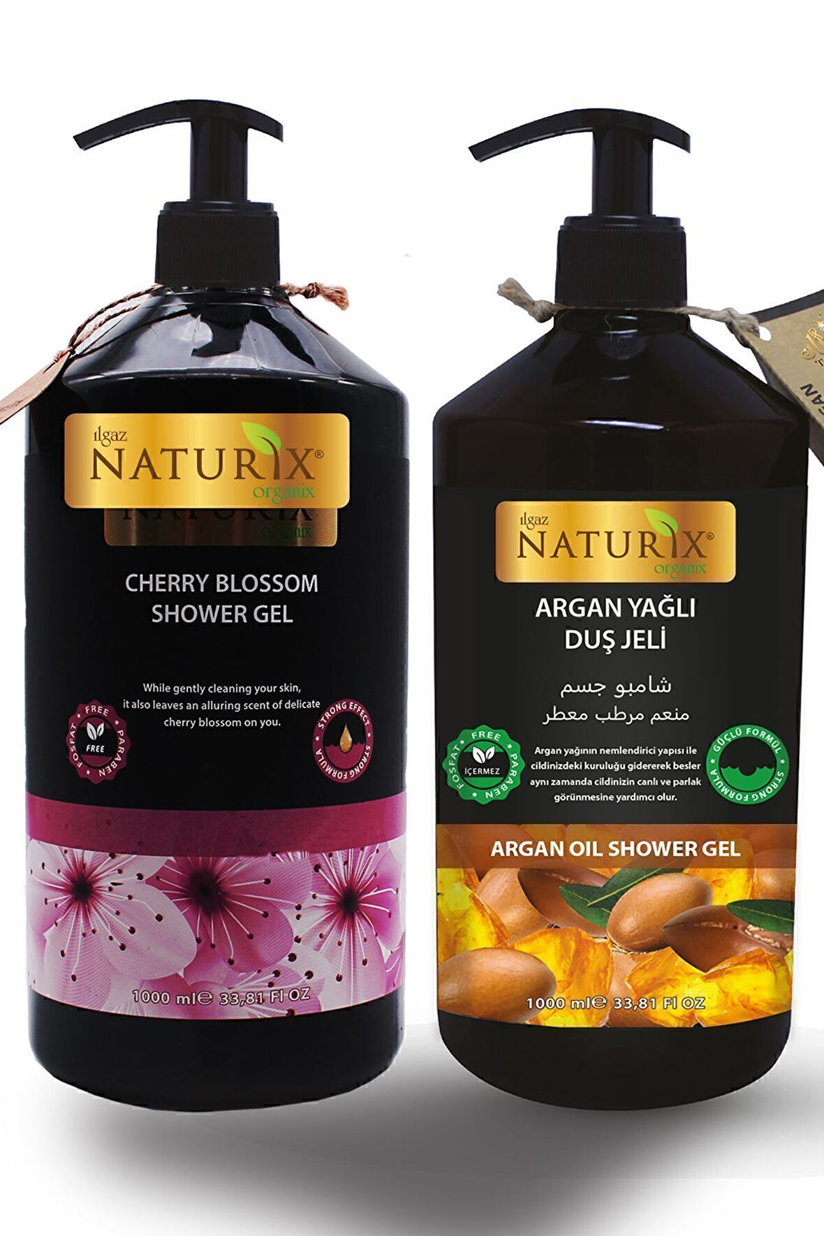 Organik Argan Yağlı Duş Jeli 1000 ml ve  Japon Kirazı Duş Jeli 1000 ml