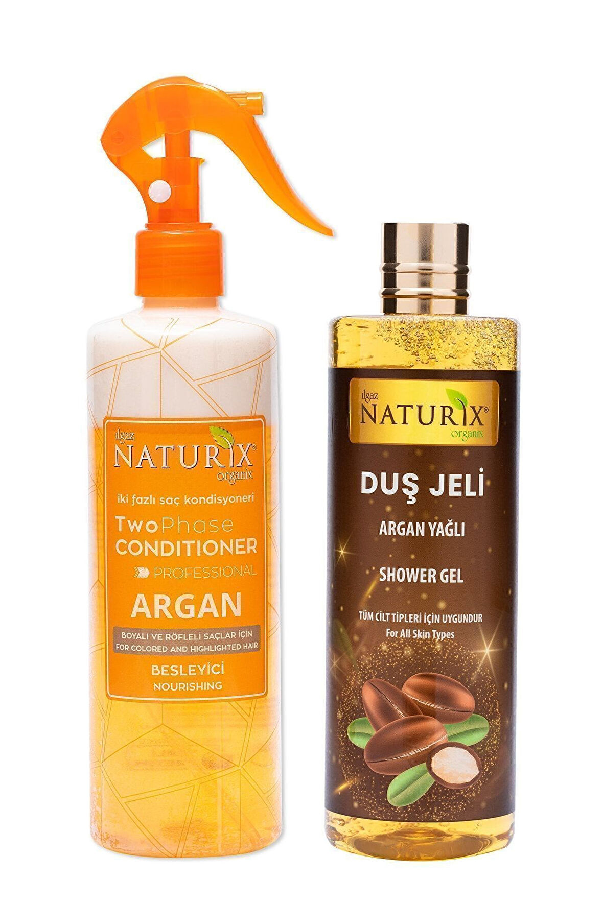 Bakımsız Saçlara Argan Yağlı Fön Suyu Iki Fazlı Sıvı Saç Kremi 400 Ml + Argan Yağlı Duş Jeli 400 Ml