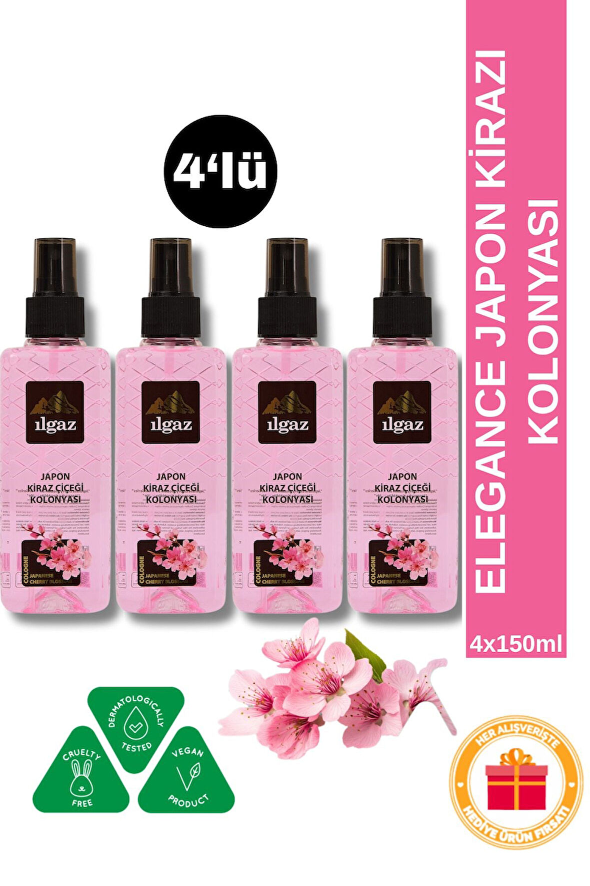 Japon Kirazı Çiçeği Kolonyası 4'lü Sprey Set Cep Boy - 4x150 ml