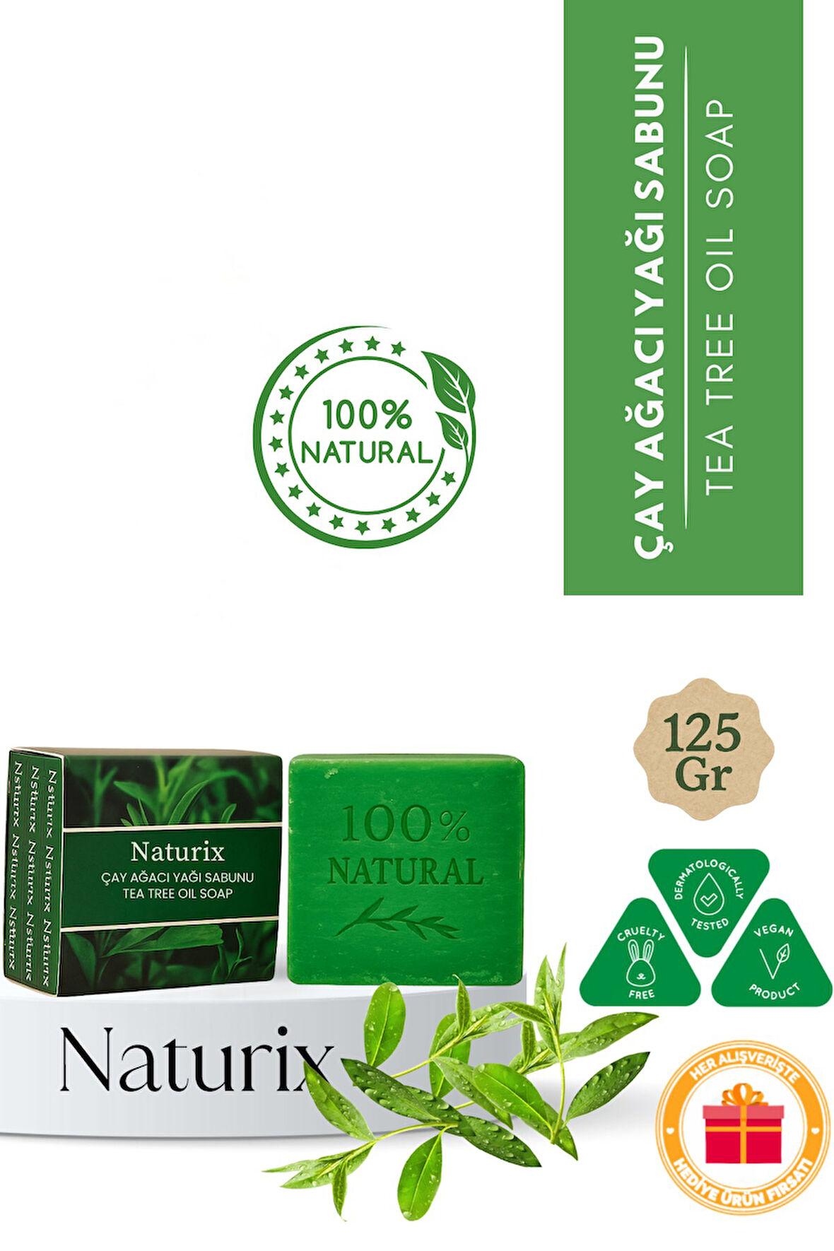 Çay Ağacı Yağı Sabunu 125 gr | Arındırıcı, Yağ Dengeleyici ve Cilt Yatıştırıcı Bakım Sabunu